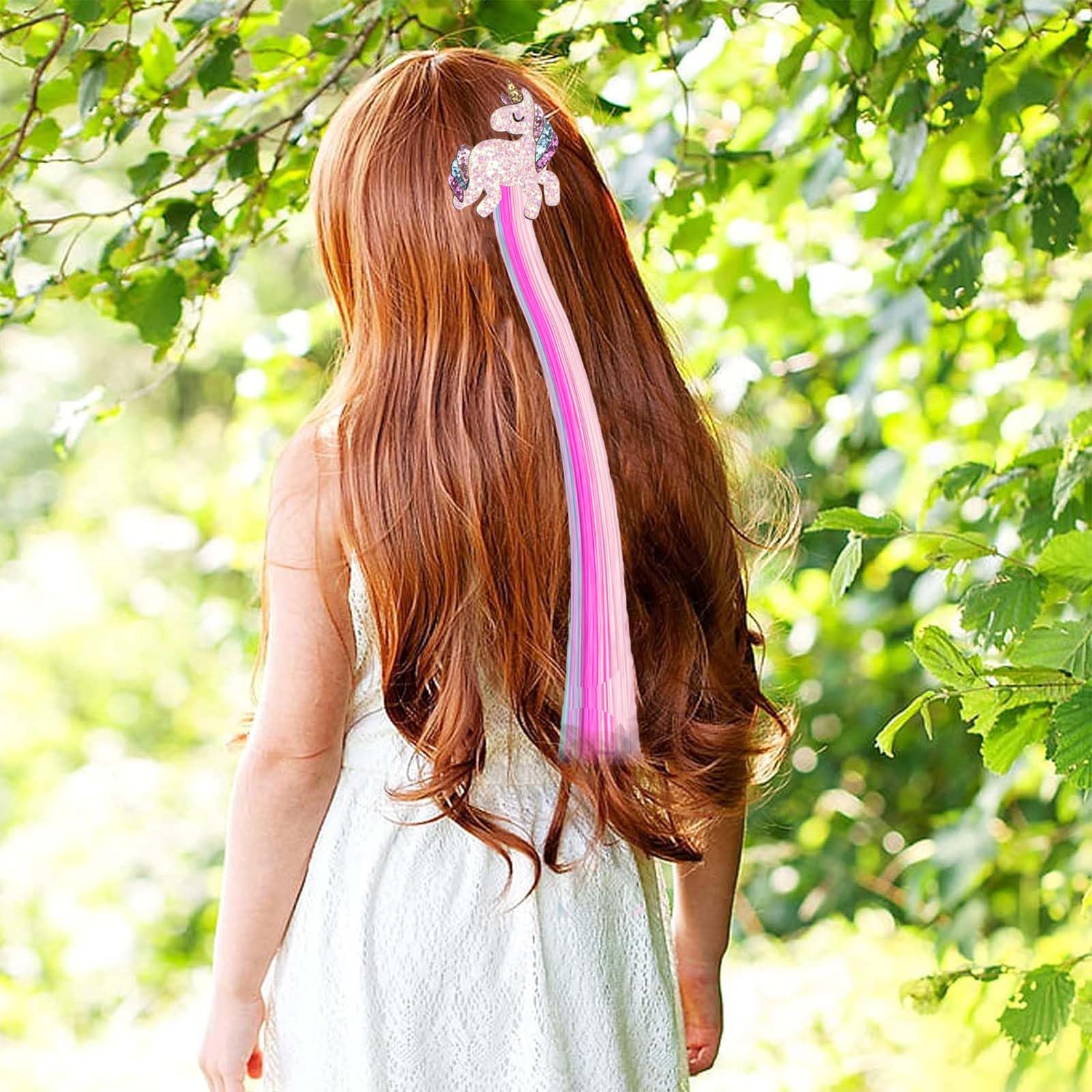 6 Pcs Hair Clips for Girls, 15in Rainbow Hair Extensions for Kids, Colored Girl Hair Accessories, Unicorn Hairpieces for Girls Toddler Kids - Image 4