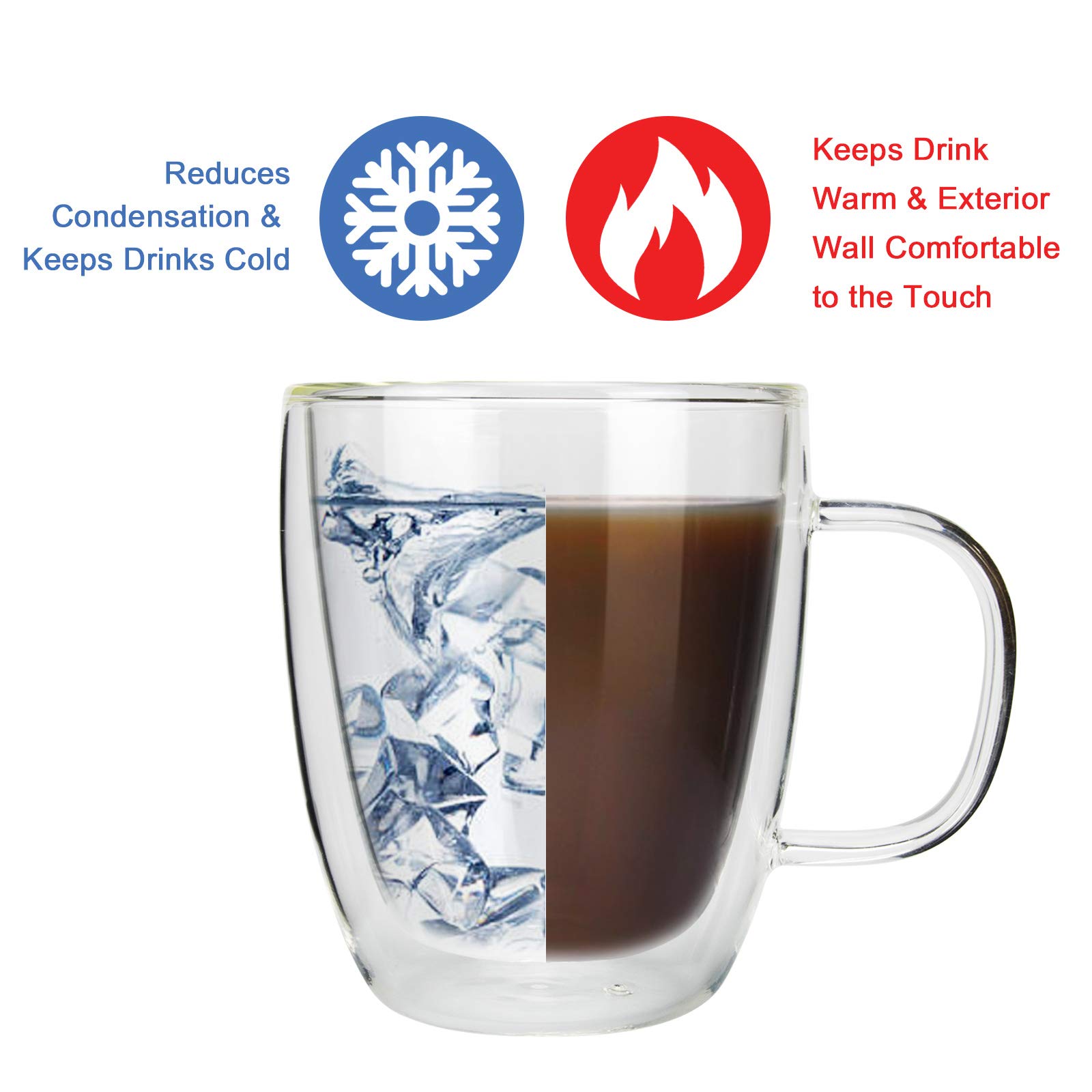 Glass Coffee Mug, Double Wall Insulated Glass Cup 12 Oz Heat-resistant Clear Coffee Mug for Tea Coffee Latte Espresso Cappuccino and Beverage, Set of 1 (Round) - Image 3