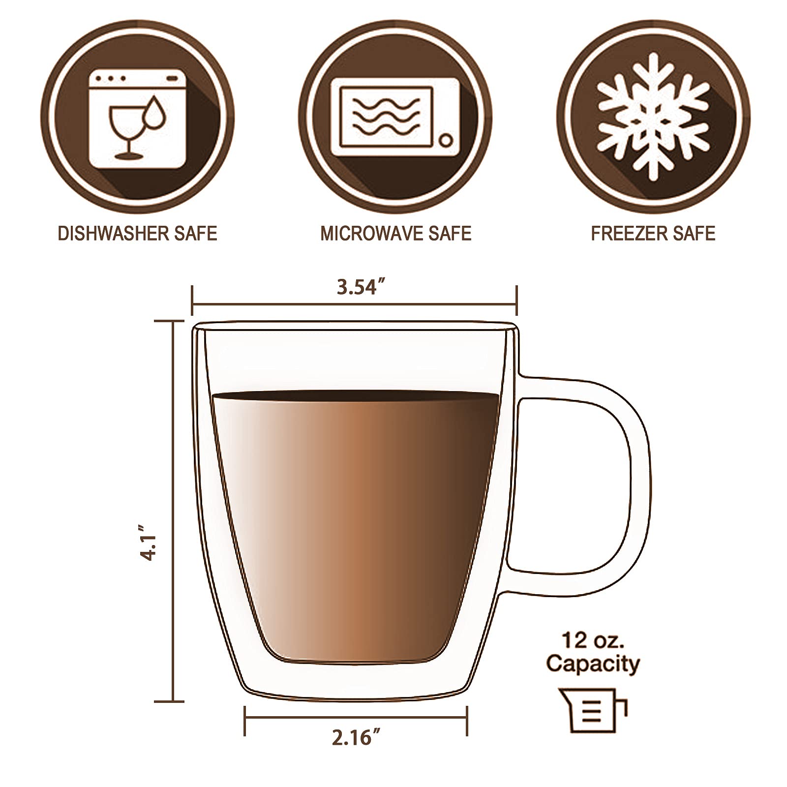 Glass Coffee Mug, Double Wall Insulated Glass Cup 12 Oz Heat-resistant Clear Coffee Mug for Tea Coffee Latte Espresso Cappuccino and Beverage, Set of 1 (Round) - Image 4