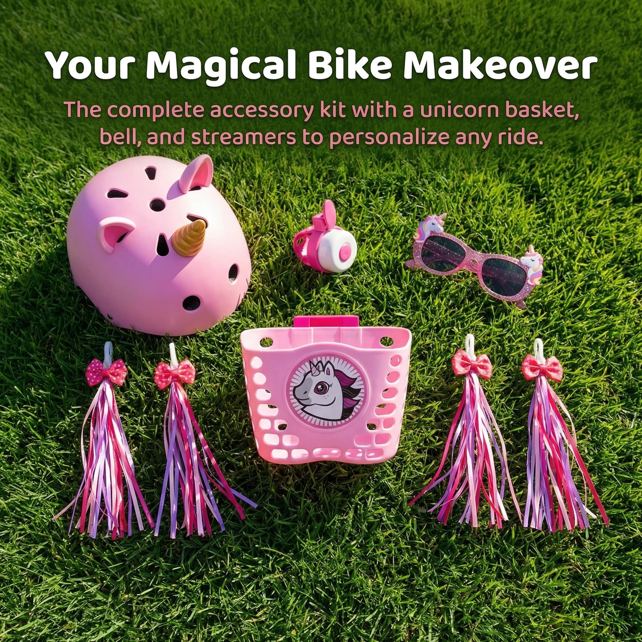 Kids Bike Basket Gift Set, Bike Basket Front Mount with Streamers & Bell, Universal Bike Accessories for Kids – Fits Most Scooters & Bicycles, Pink - Image 4