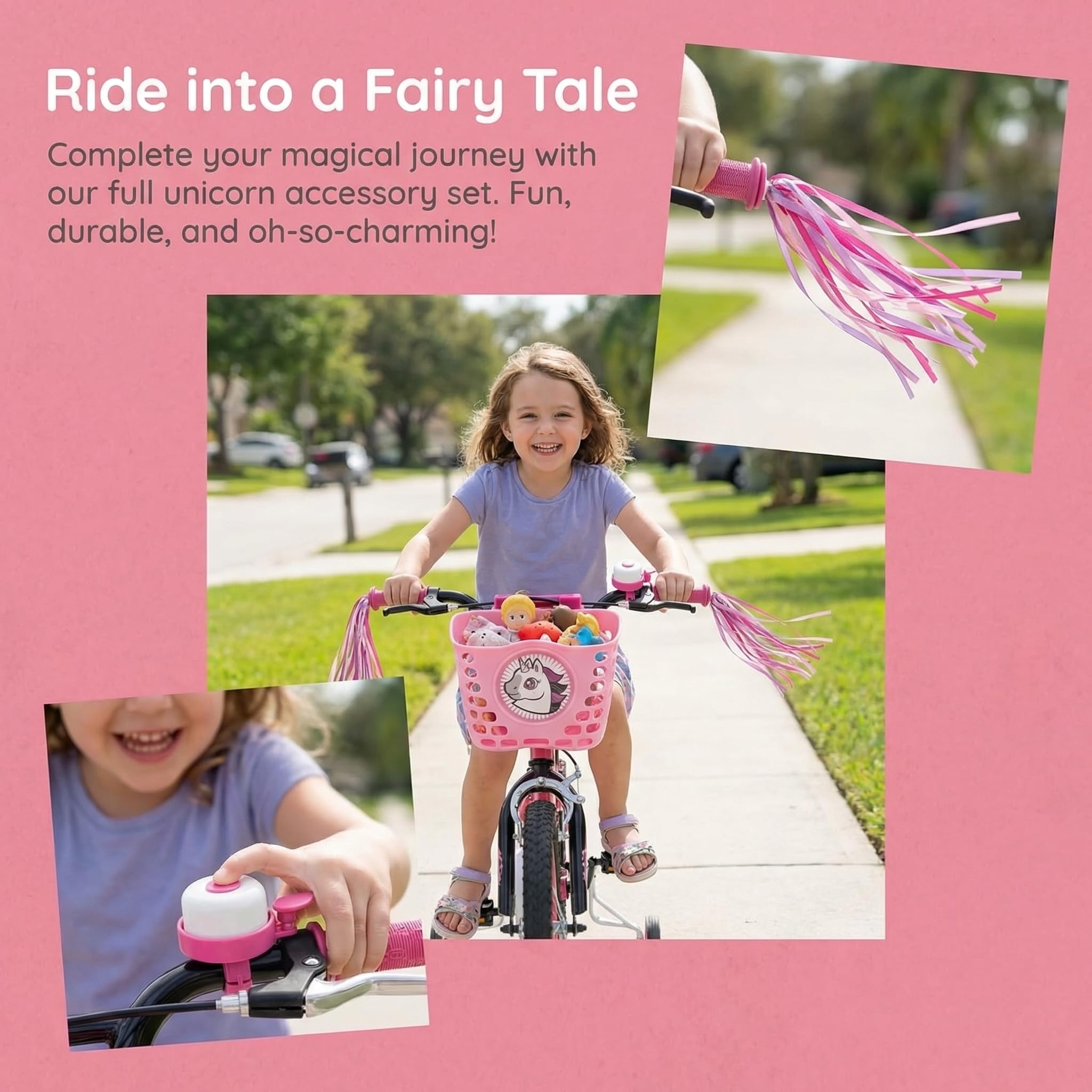 Kids Bike Basket Gift Set, Bike Basket Front Mount with Streamers & Bell, Universal Bike Accessories for Kids – Fits Most Scooters & Bicycles, Pink - Image 7