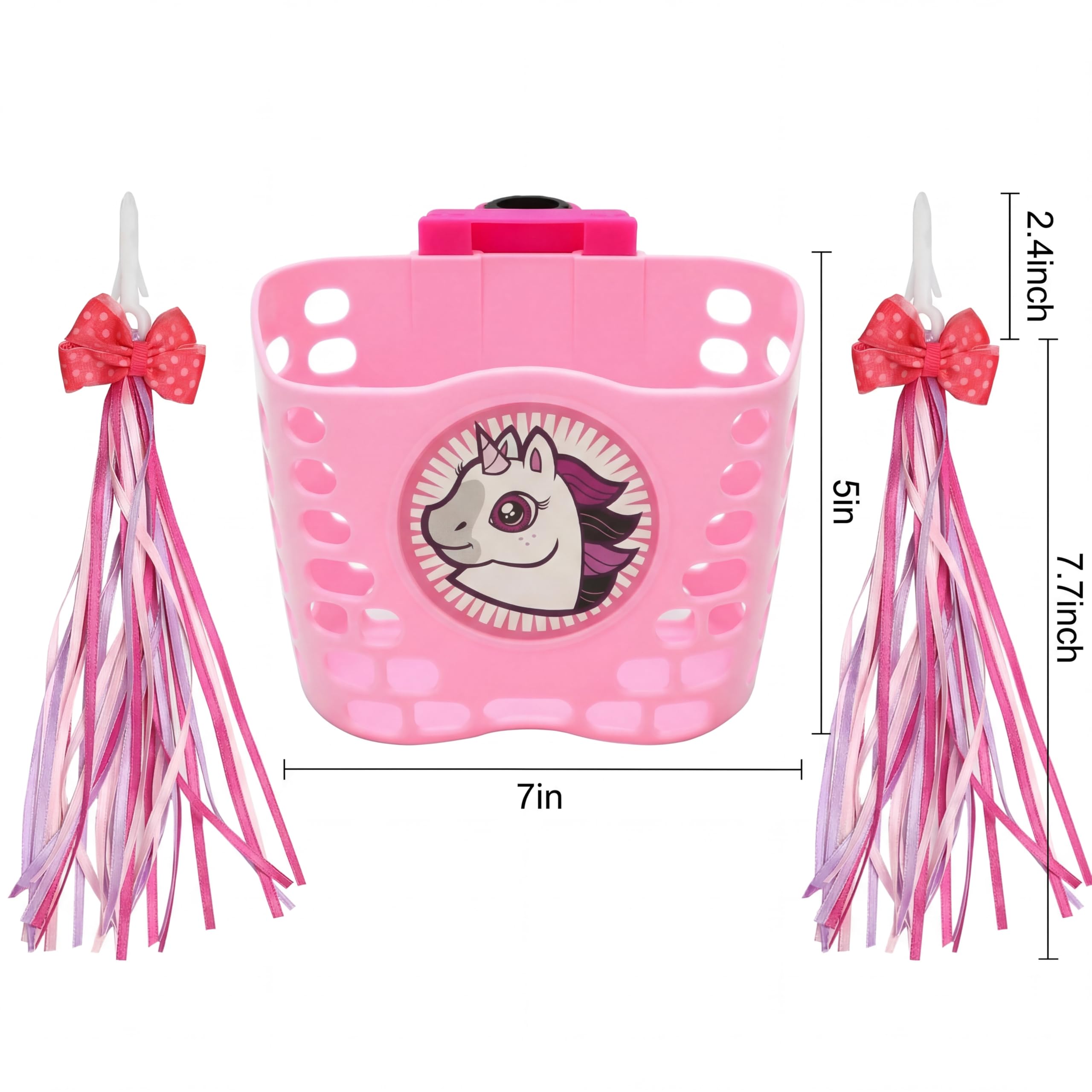 Kids Bike Basket Gift Set, Bike Basket Front Mount with Streamers & Bell, Universal Bike Accessories for Kids – Fits Most Scooters & Bicycles, Pink - Image 8