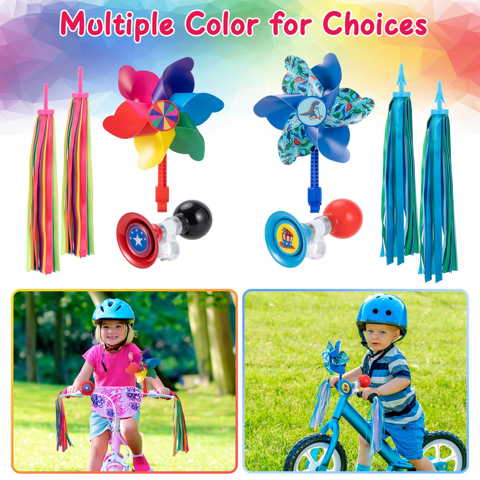 Kids Bike Horn Set, Children Bicycle Bell with 2 Pcs Bike Handle Streamers, and Windmill Kid Bike Accessories for Girls or Boys - Image 4
