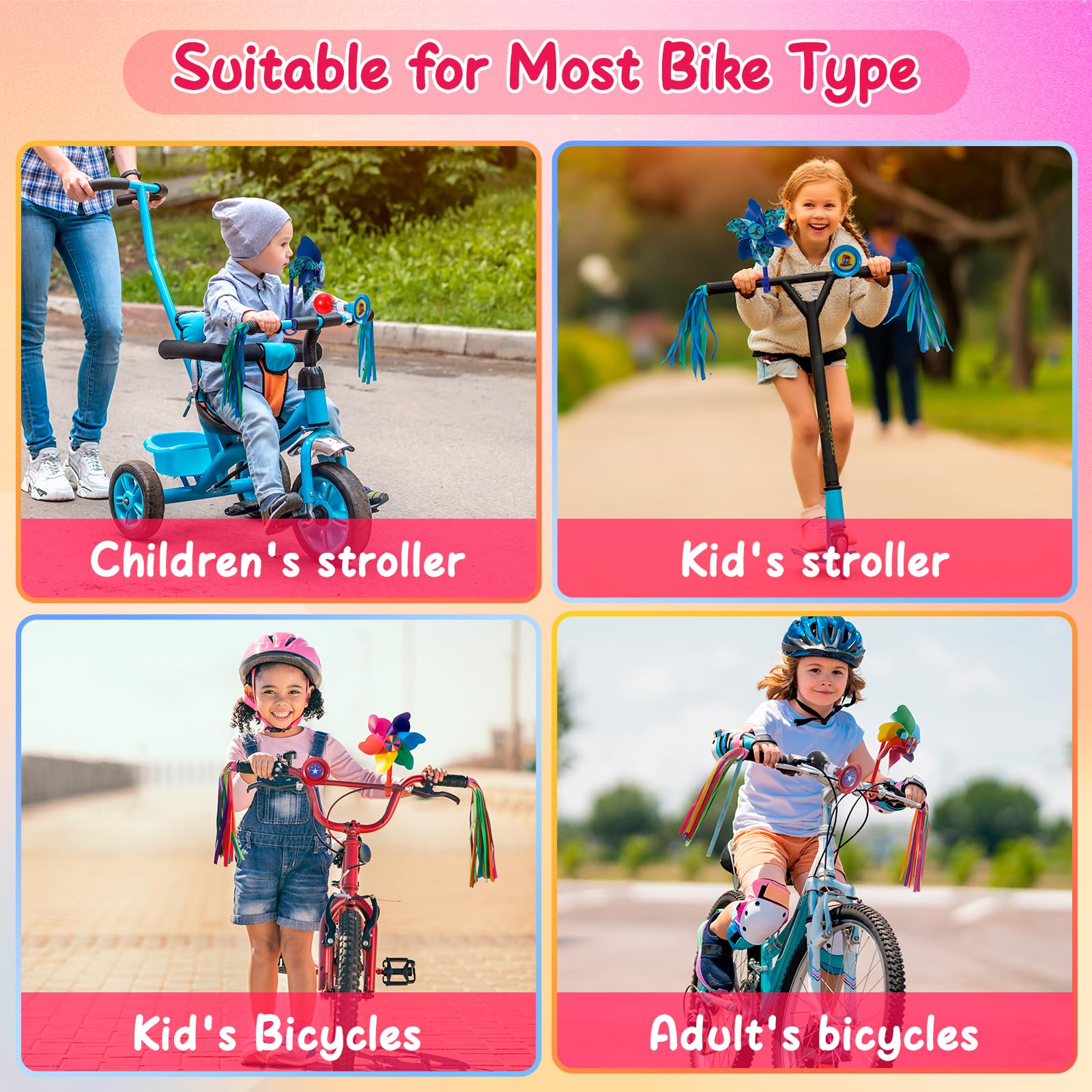 Kids Bike Horn Set, Children Bicycle Bell with 2 Pcs Bike Handle Streamers, and Windmill Kid Bike Accessories for Girls or Boys - Image 5