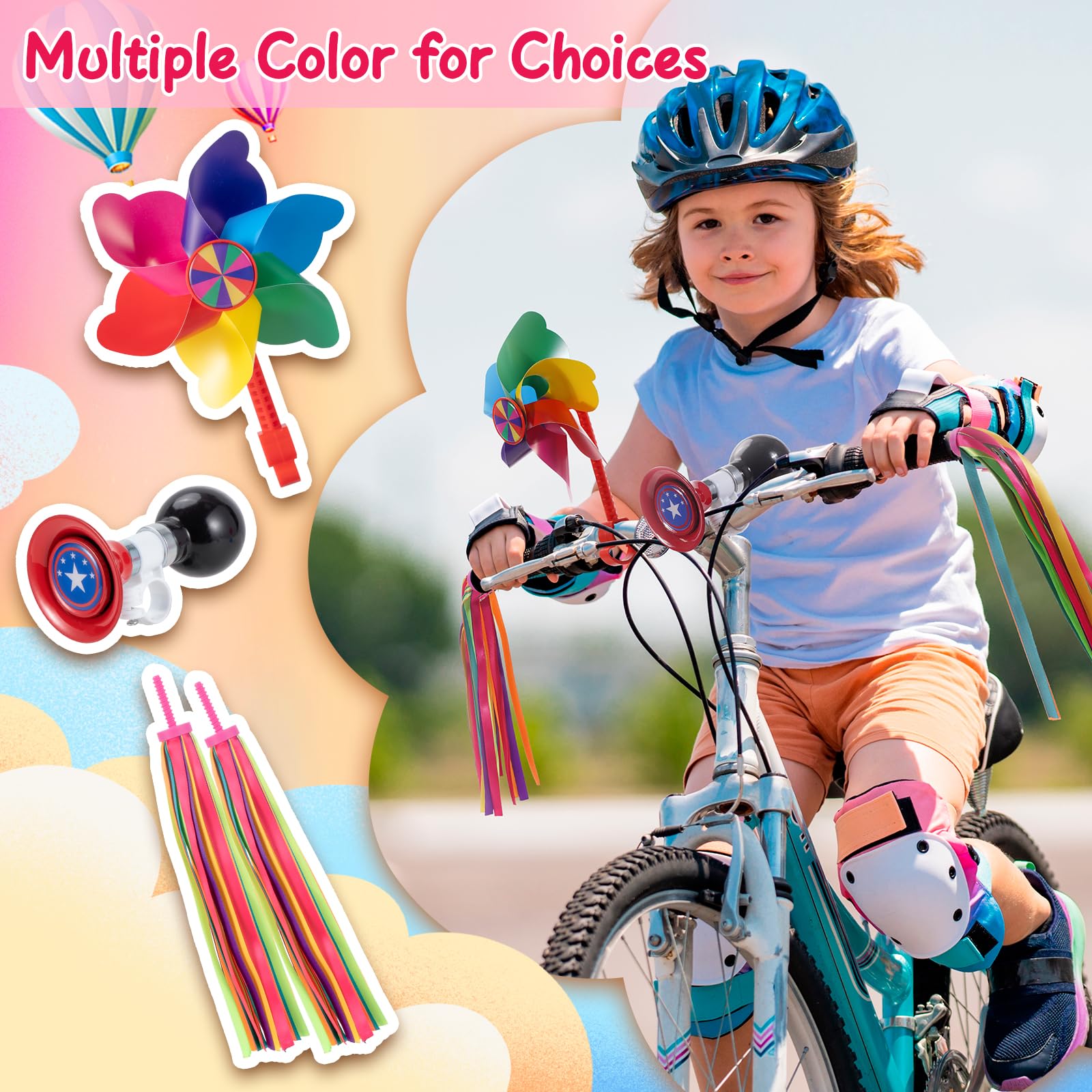 Kids Bike Horn Set, Children Bicycle Bell with 2 Pcs Bike Handle Streamers, and Windmill Kid Bike Accessories for Girls or Boys - Image 6