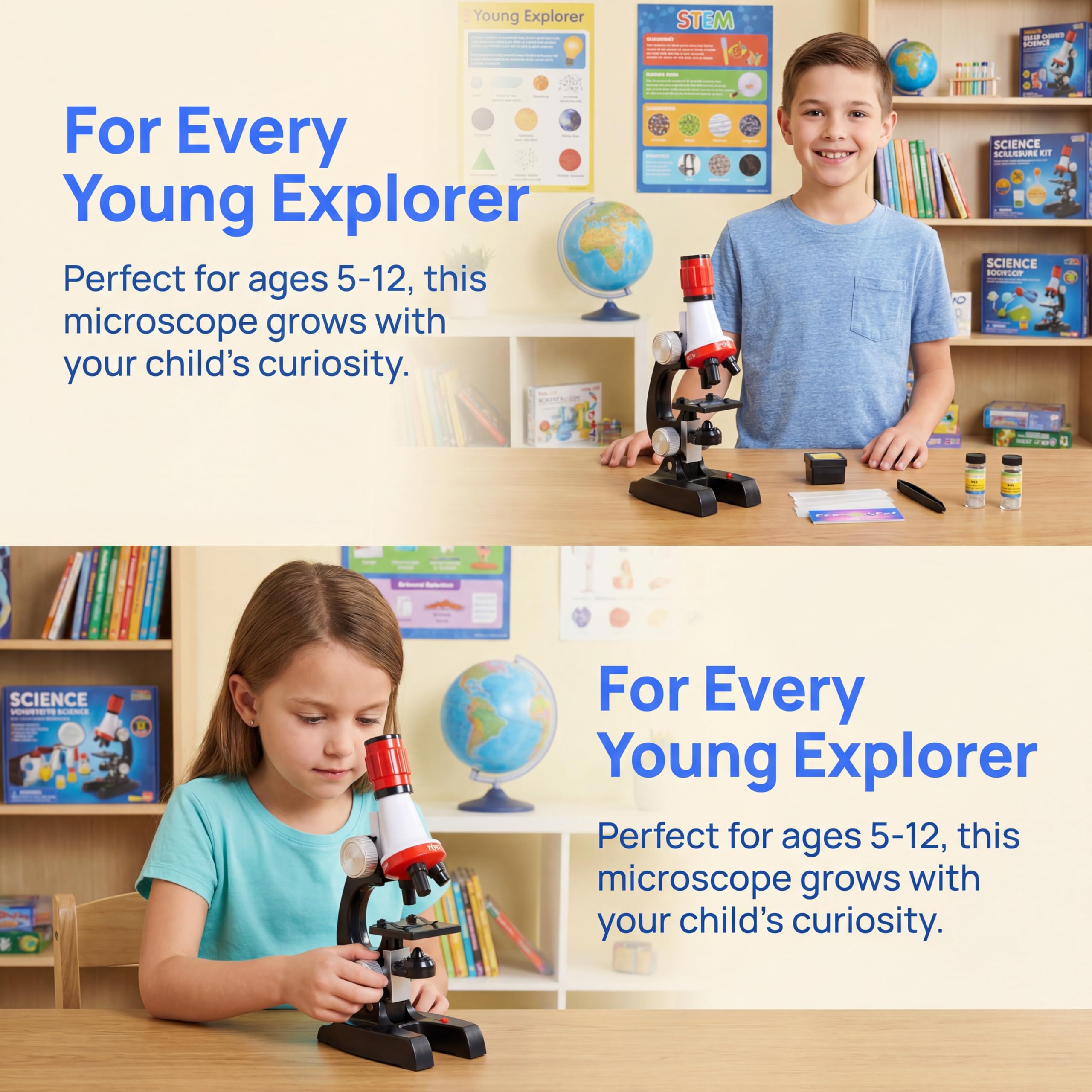 Kids Microscope Kit with LED Light - 100X/400X/1200X Magnification for STEM Learning, 12 Prepared Slides, Easy-to-Use Science Learning Kit (Ages 5-12) - Image 4