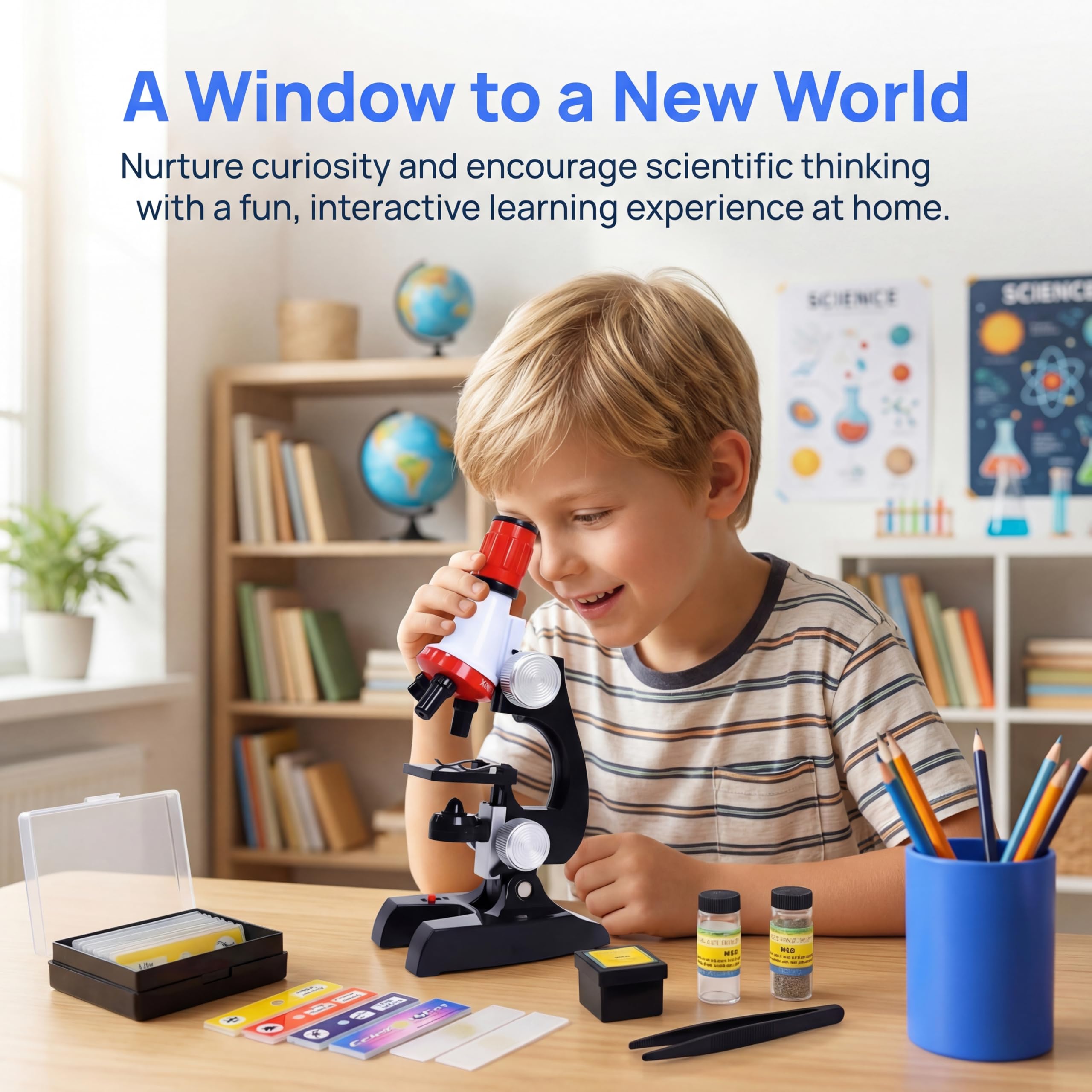 Kids Microscope Kit with LED Light - 100X/400X/1200X Magnification for STEM Learning, 12 Prepared Slides, Easy-to-Use Science Learning Kit (Ages 5-12) - Image 6