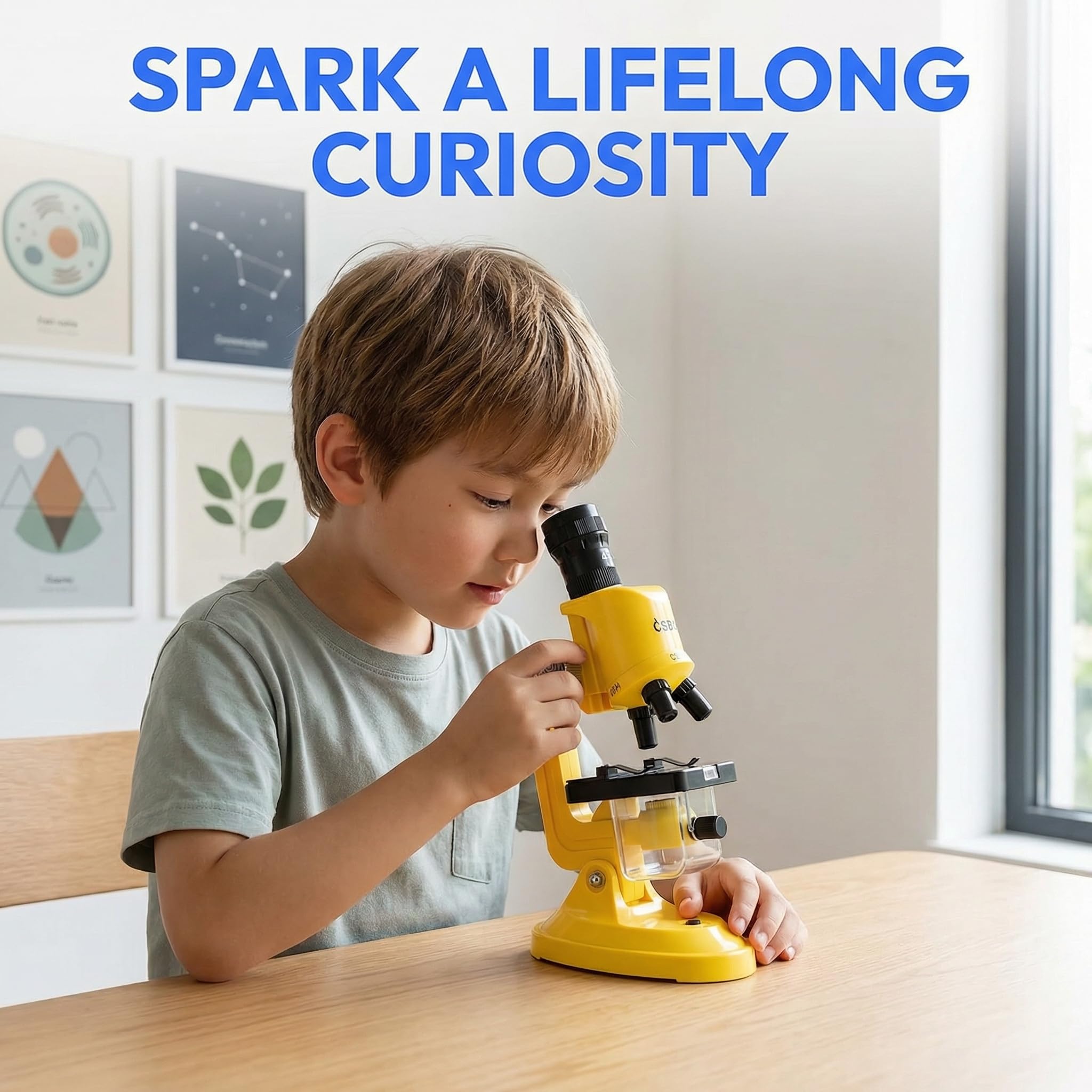 Kids Microscope Kit with LED Light - 100X/400X/1200X Magnification for STEM Learning, 12 Prepared Slides, Easy-to-Use Science Learning Kit (Ages 5-12) - Yellow - Image 6