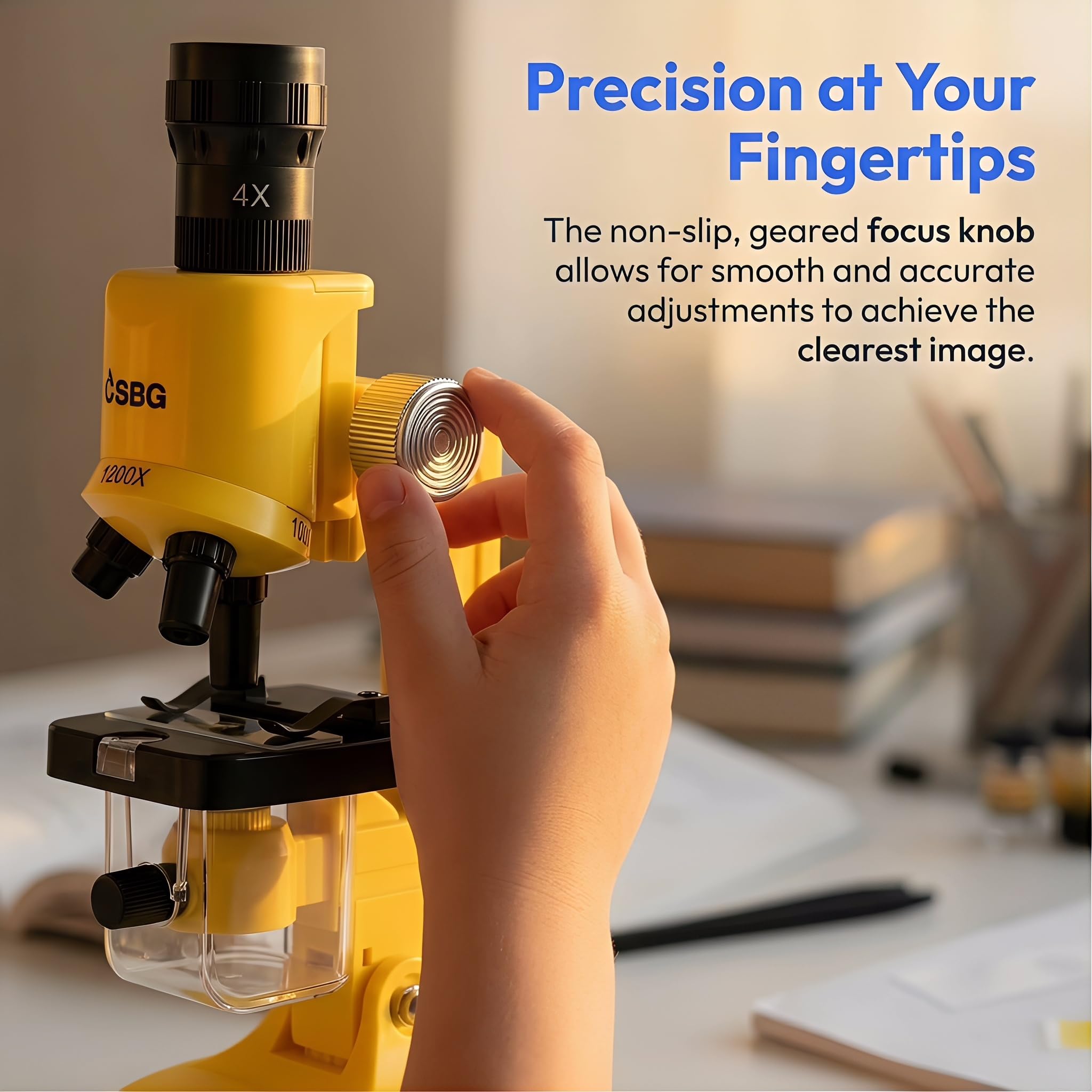 Kids Microscope Kit with LED Light - 100X/400X/1200X Magnification for STEM Learning, 12 Prepared Slides, Easy-to-Use Science Learning Kit (Ages 5-12) - Yellow - Image 9