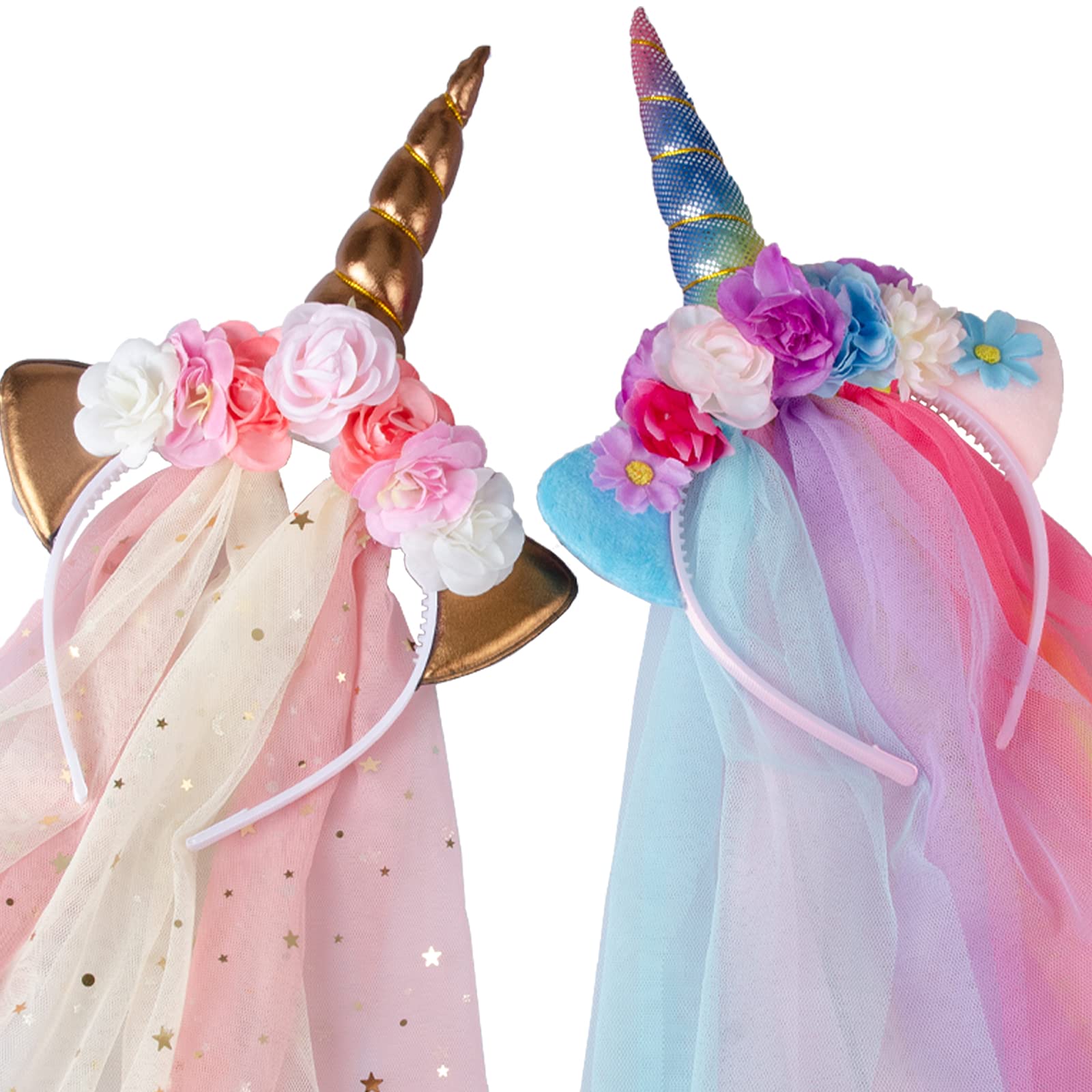 Little World 3 Pack Unicorn Headband - Rainbow/Rose Gold/White Horn with Tulle, Unicorn Decorations for Birthday Party, Gift Idea for Easter - Image 4