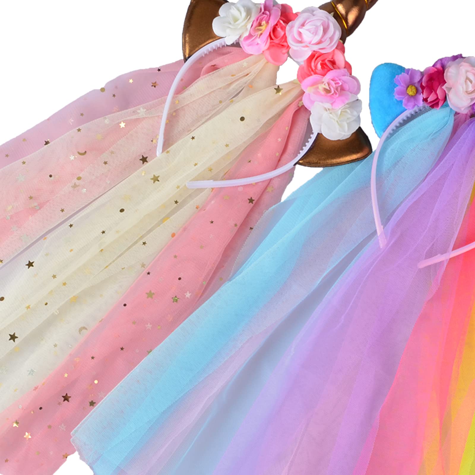 Little World 3 Pack Unicorn Headband - Rainbow/Rose Gold/White Horn with Tulle, Unicorn Decorations for Birthday Party, Gift Idea for Easter - Image 5