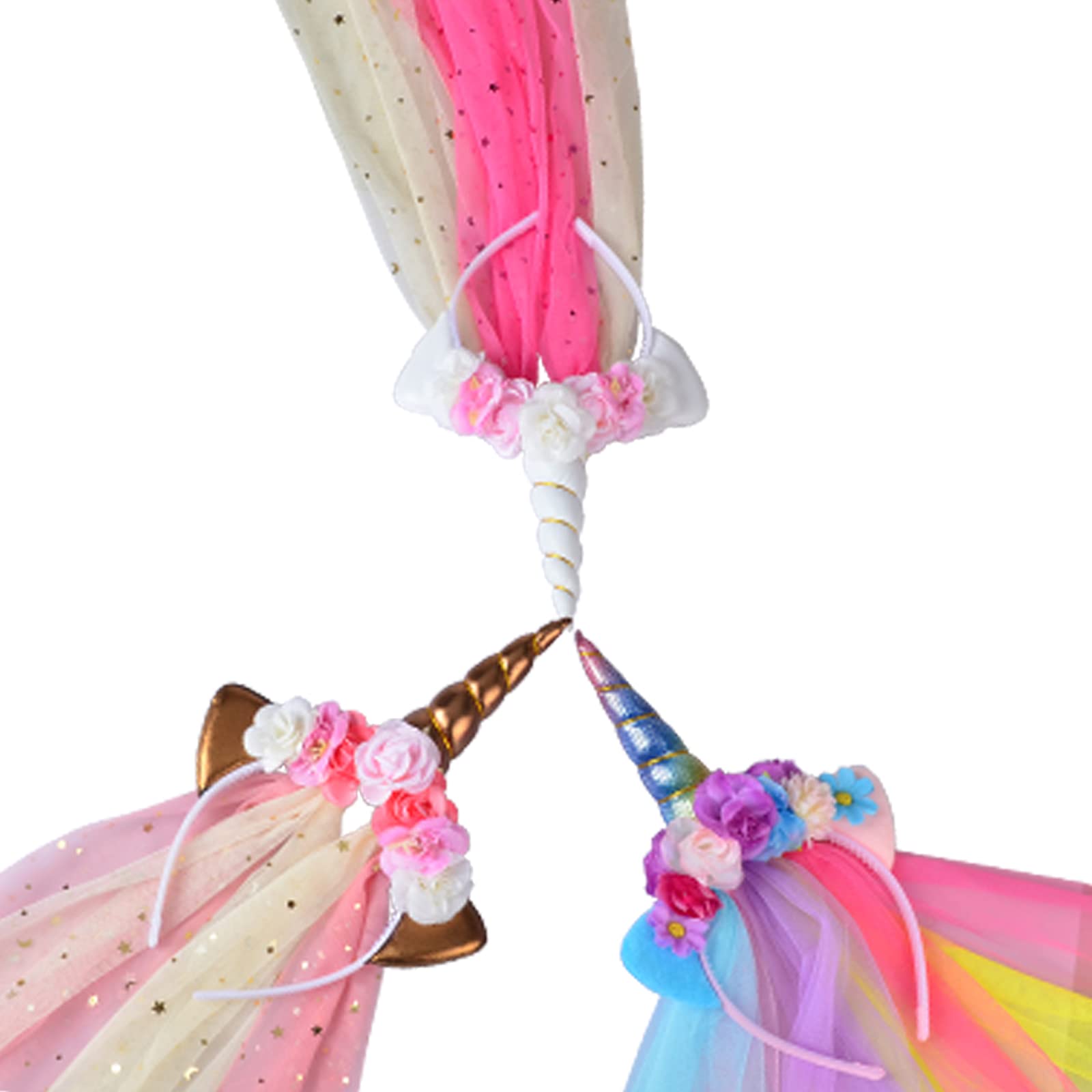 Little World 3 Pack Unicorn Headband - Rainbow/Rose Gold/White Horn with Tulle, Unicorn Decorations for Birthday Party, Gift Idea for Easter - Image 6