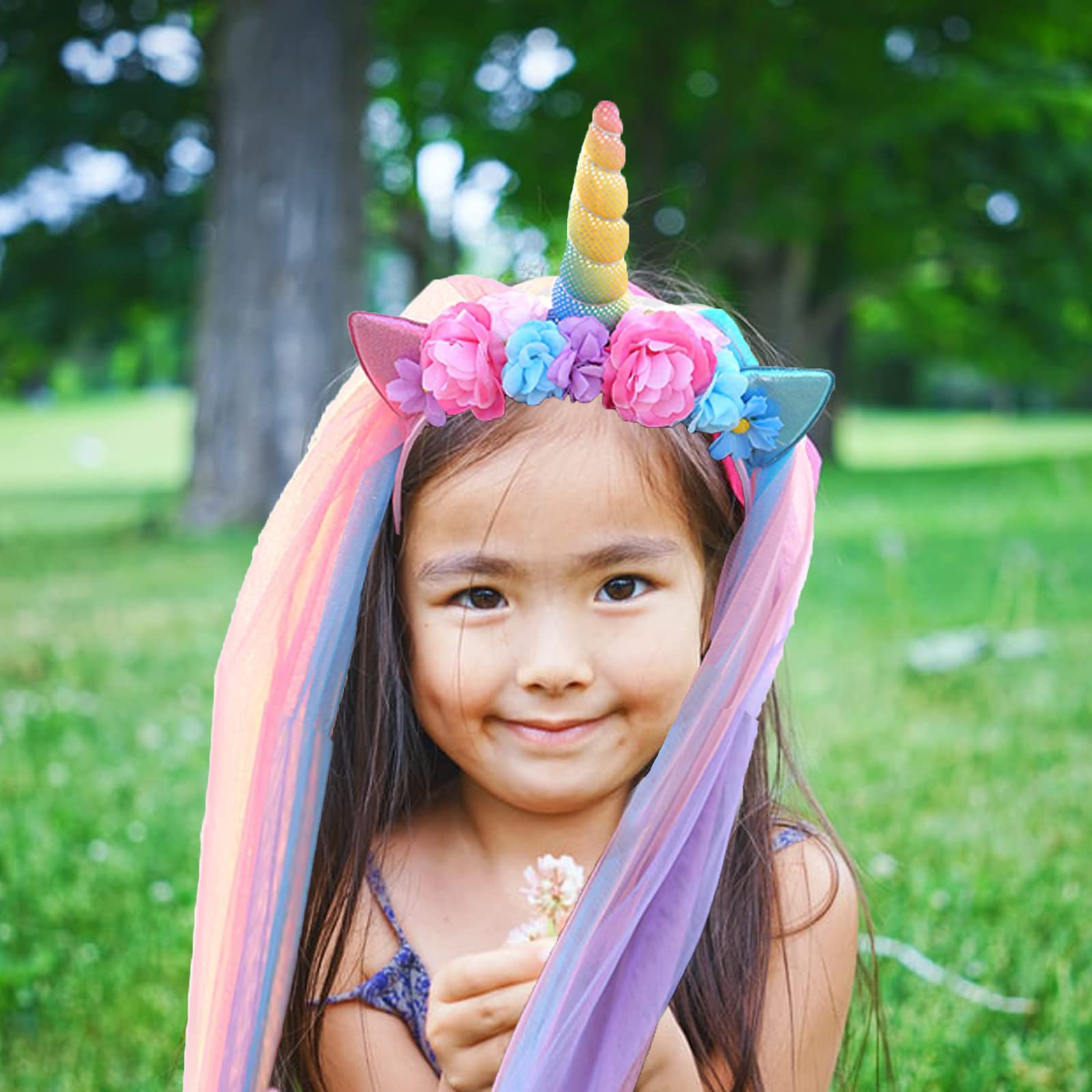 Little World 3 Pack Unicorn Headband - Rainbow/Rose Gold/White Horn with Tulle, Unicorn Decorations for Birthday Party, Gift Idea for Easter - Image 7