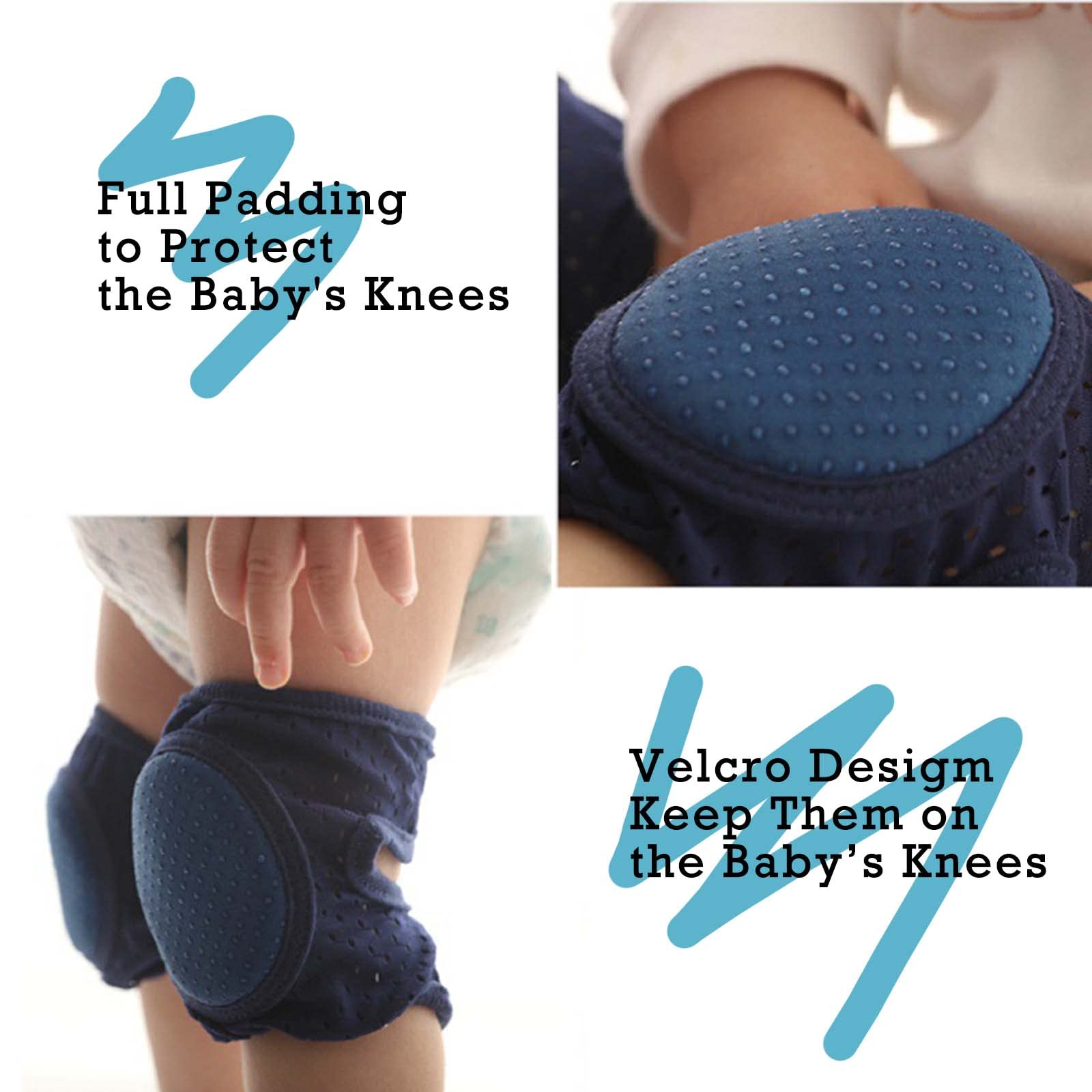 Little World Baby knee Pads for Crawling Adjustable - 3 Pack Knee Protector for Kids Unisex Walker Baby with Gray Purple and Blue, Baby Crawling Knee Pads - Toddler Knee Pads Gift Idea for Baby - Image 3