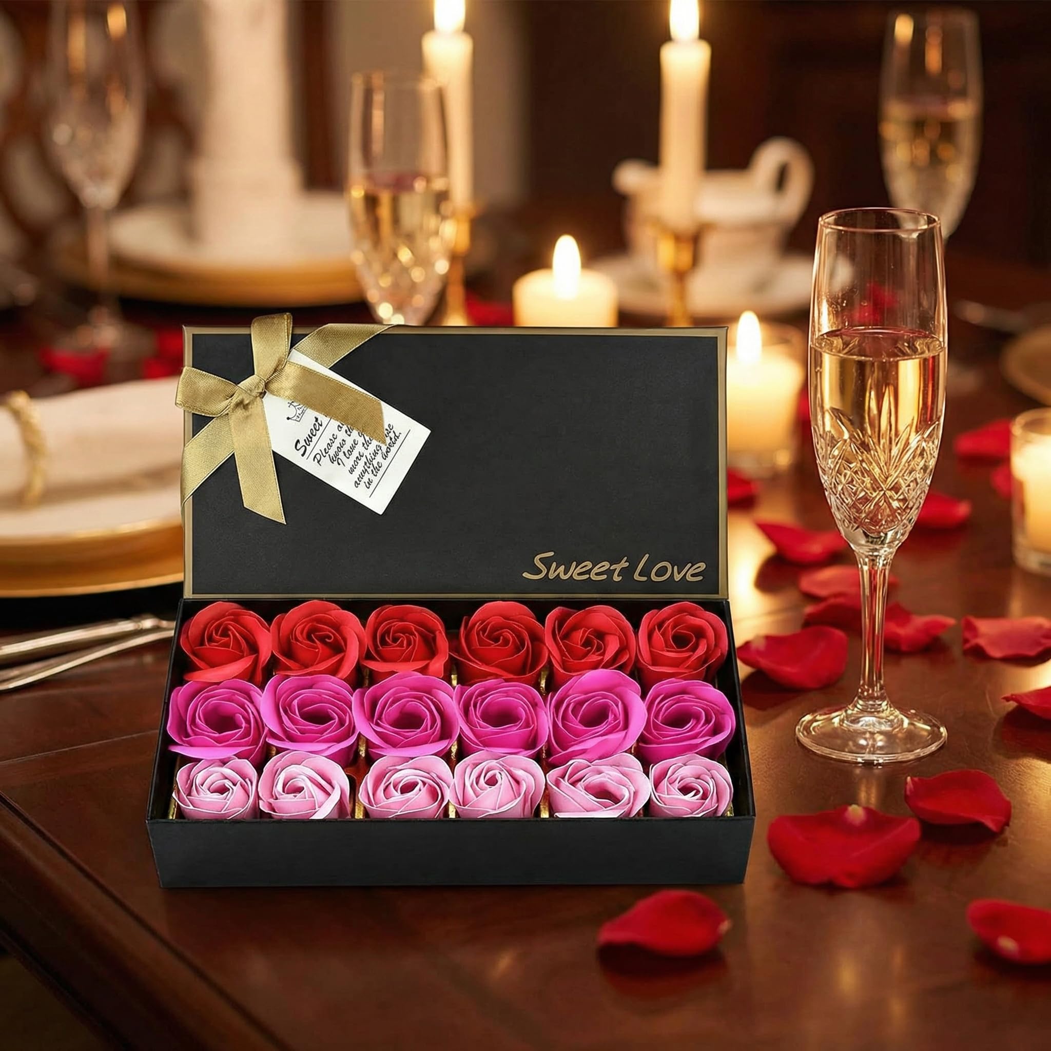 Little World Bath Soap Rose Flower - Floral Scented Rose Petals for Bath, Petals Body Soap in Gift Box for Valentine's Day, Anniversary, Birthday, Mothers Day Gifts for Her (18 Pcs/Box Gradient Pink) - Image 5