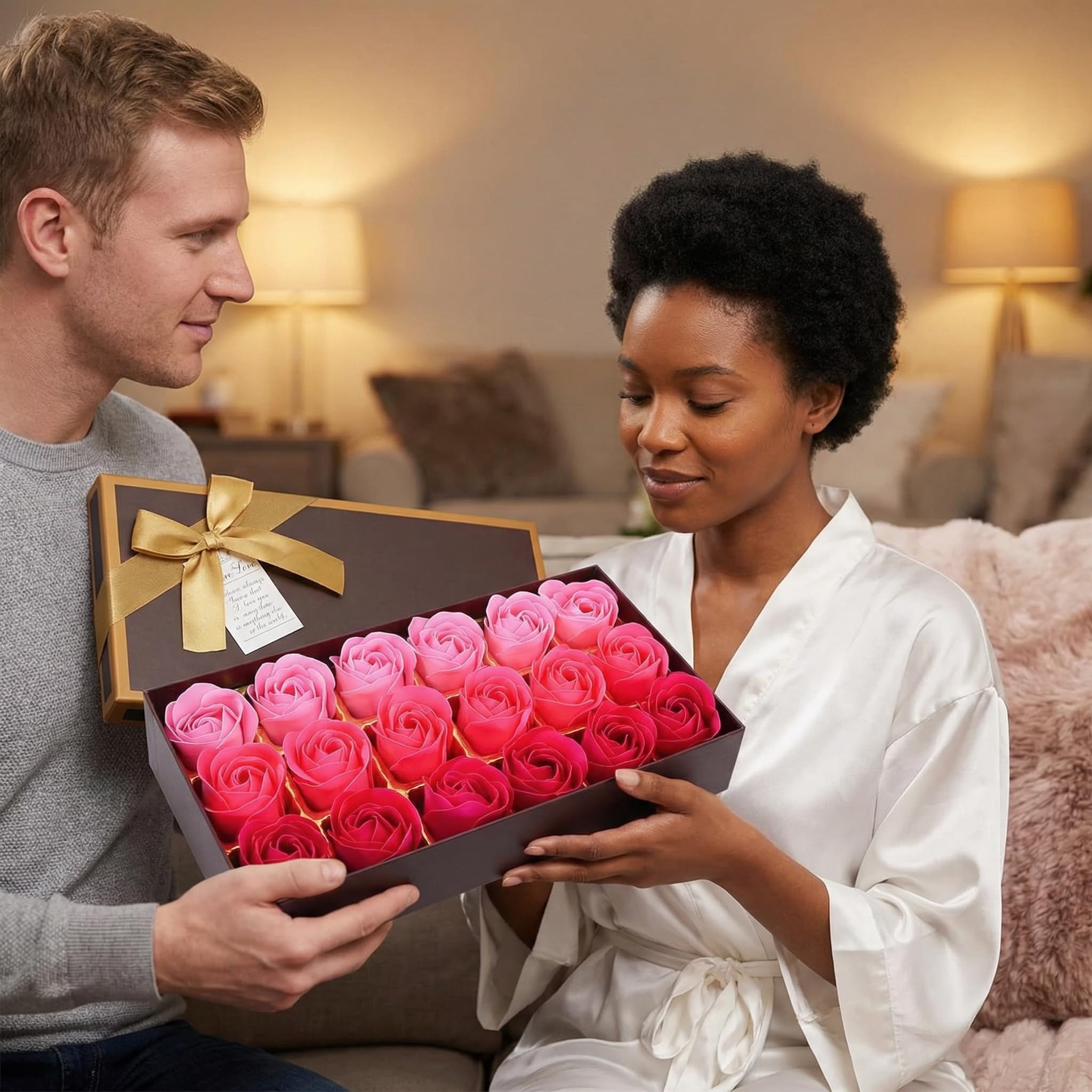 Little World Bath Soap Rose Flower - Floral Scented Rose Petals for Bath, Petals Body Soap in Gift Box for Valentine's Day, Anniversary, Birthday, Mothers Day Gifts for Her (18 Pcs/Box Gradient Pink) - Image 8