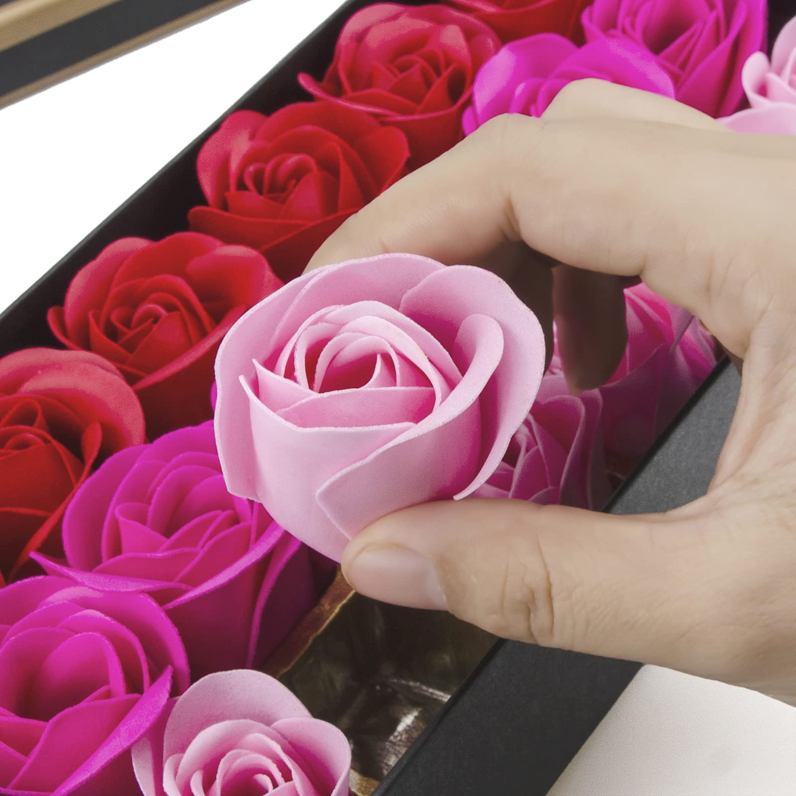 Little World Bath Soap Rose Flower - Floral Scented Rose Petals for Bath, Petals Body Soap in Gift Box for Valentine's Day, Anniversary, Birthday, Mothers Day Gifts for Her (18 Pcs/Box Gradient Pink) - Image 9