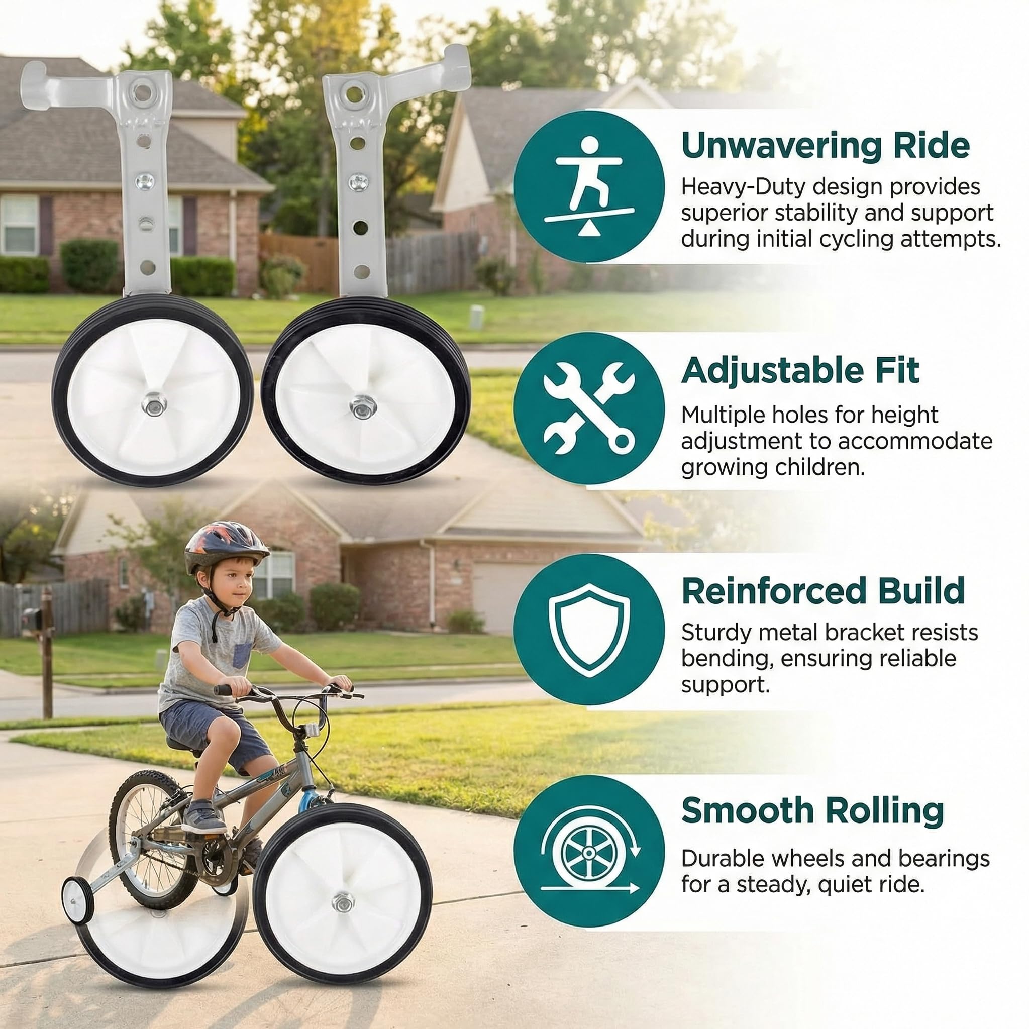 Little World Bicycle Training Wheels, Variable Speed Bike Training Wheels Bicycle Stabilizers Mounted Kit for Kids Variable Bike of 18 20 22 Inch, 1 Pair (Sliver) - Image 5