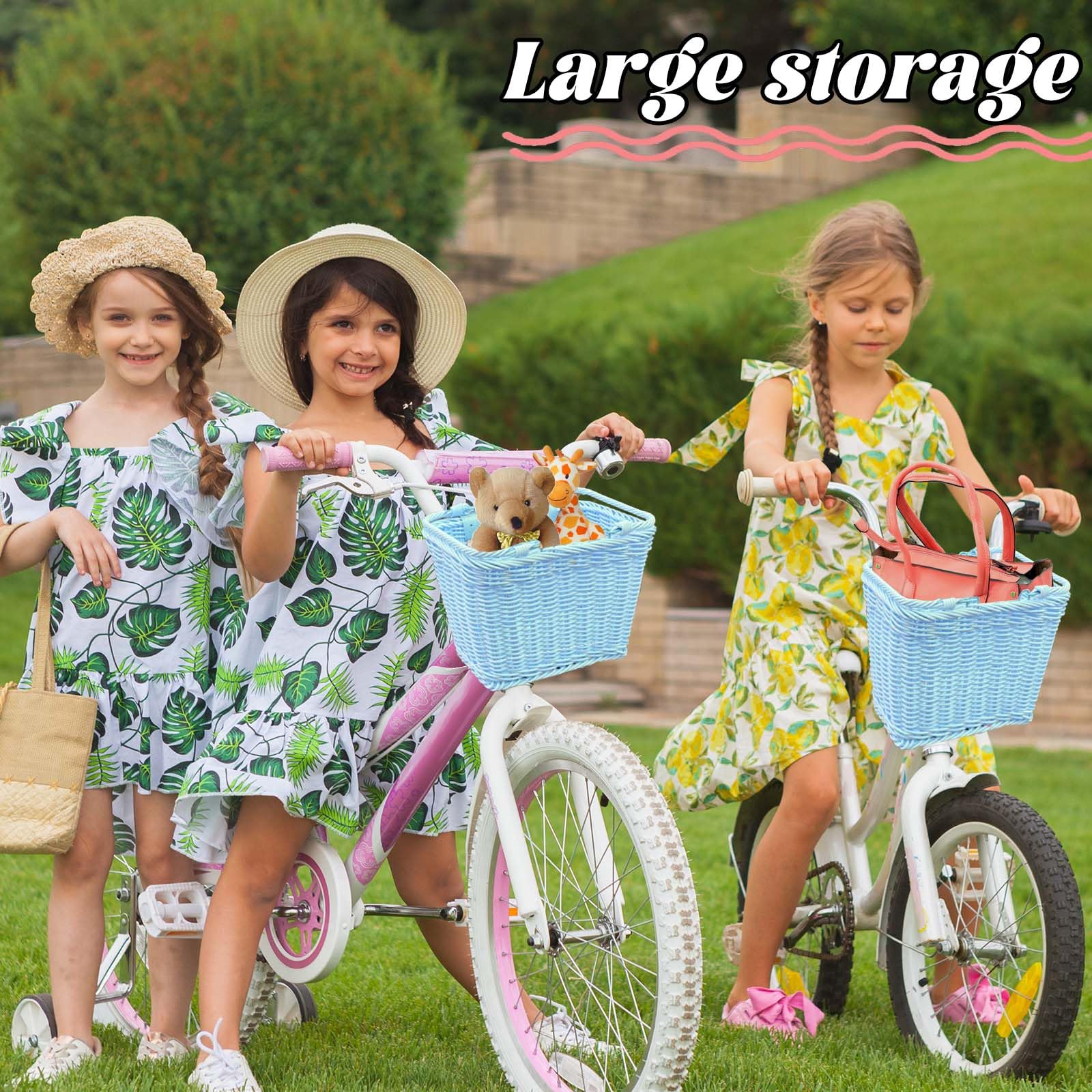 Little World Bike Basket Front Bicycle Bike Baskets for Kids - Handwoven, Detachable Front Handlebar Basket, Ideal for Shopping, Commuting, and Pet Carriers 1 Pack - Image 4