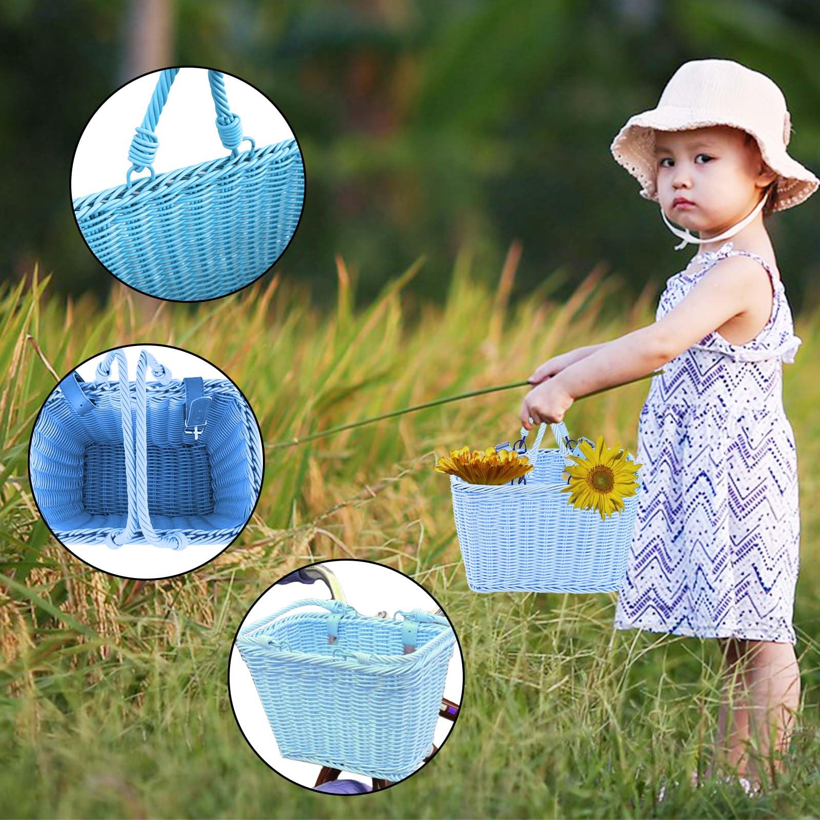 Little World Bike Basket Front Bicycle Bike Baskets for Kids - Handwoven, Detachable Front Handlebar Basket, Ideal for Shopping, Commuting, and Pet Carriers 1 Pack - Image 5