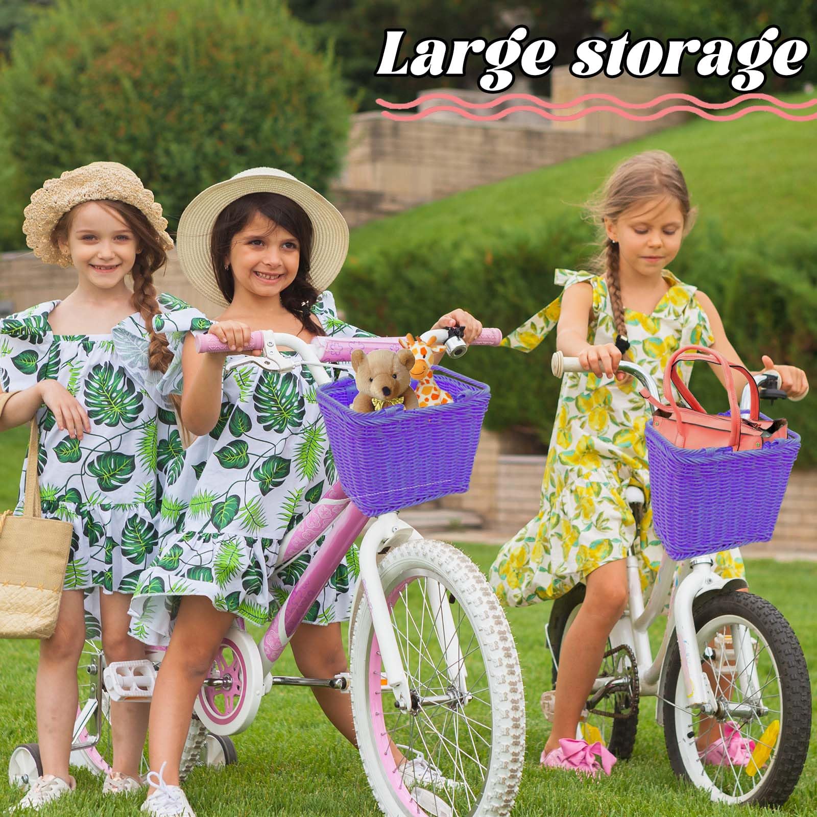 Little World Bike Basket Front Bicycle Bike Baskets for Kids - Handwoven, Detachable Front Handlebar Basket, Ideal for Shopping, Commuting, and Pet Carriers 1 Pack - Image 4
