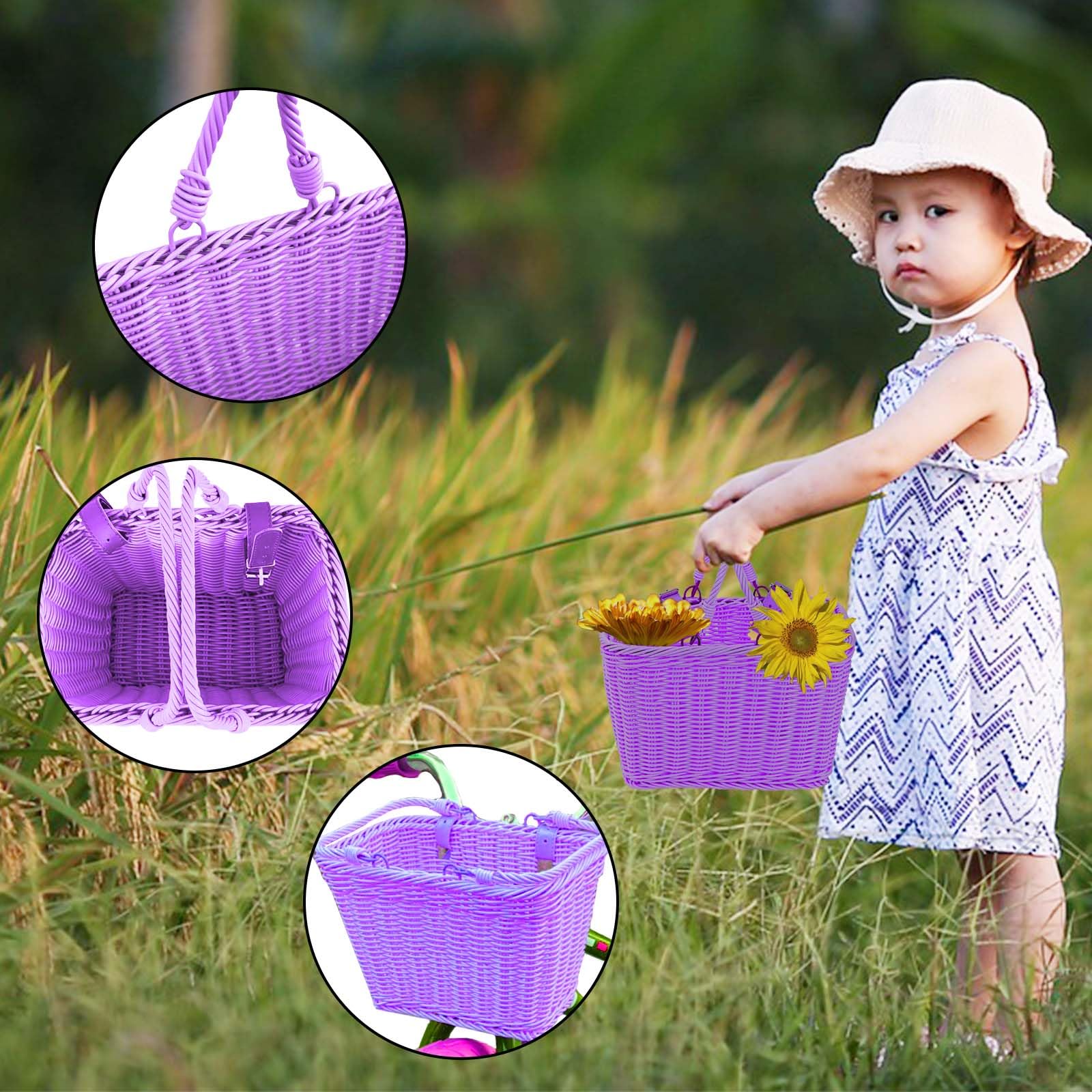 Little World Bike Basket Front Bicycle Bike Baskets for Kids - Handwoven, Detachable Front Handlebar Basket, Ideal for Shopping, Commuting, and Pet Carriers 1 Pack - Image 5
