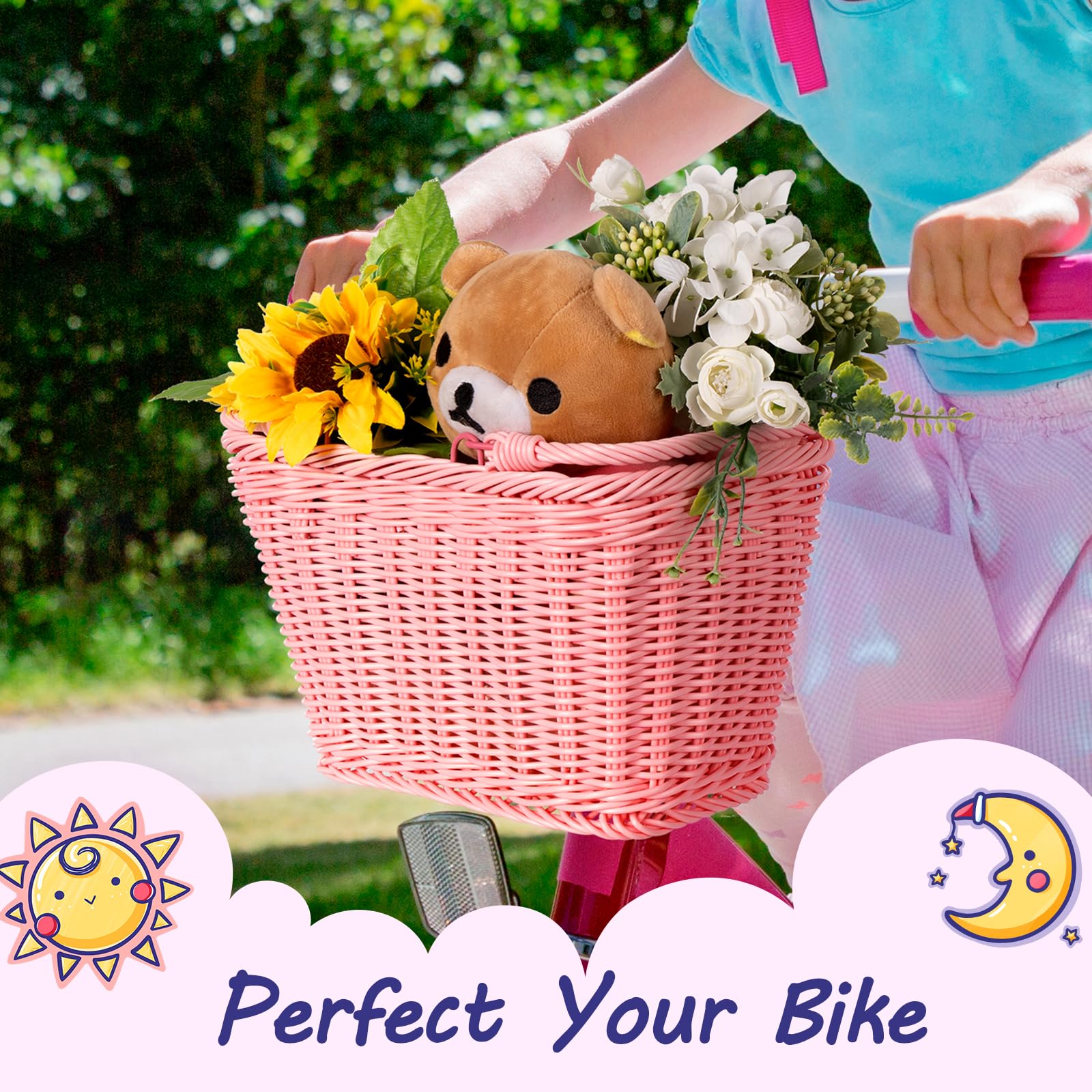 Little World Bike Basket Front Bicycle Bike Baskets for Kids - Handwoven, Detachable Front Handlebar Basket, Ideal for Shopping, Commuting, and Pet Carriers 1 Pack - Image 3