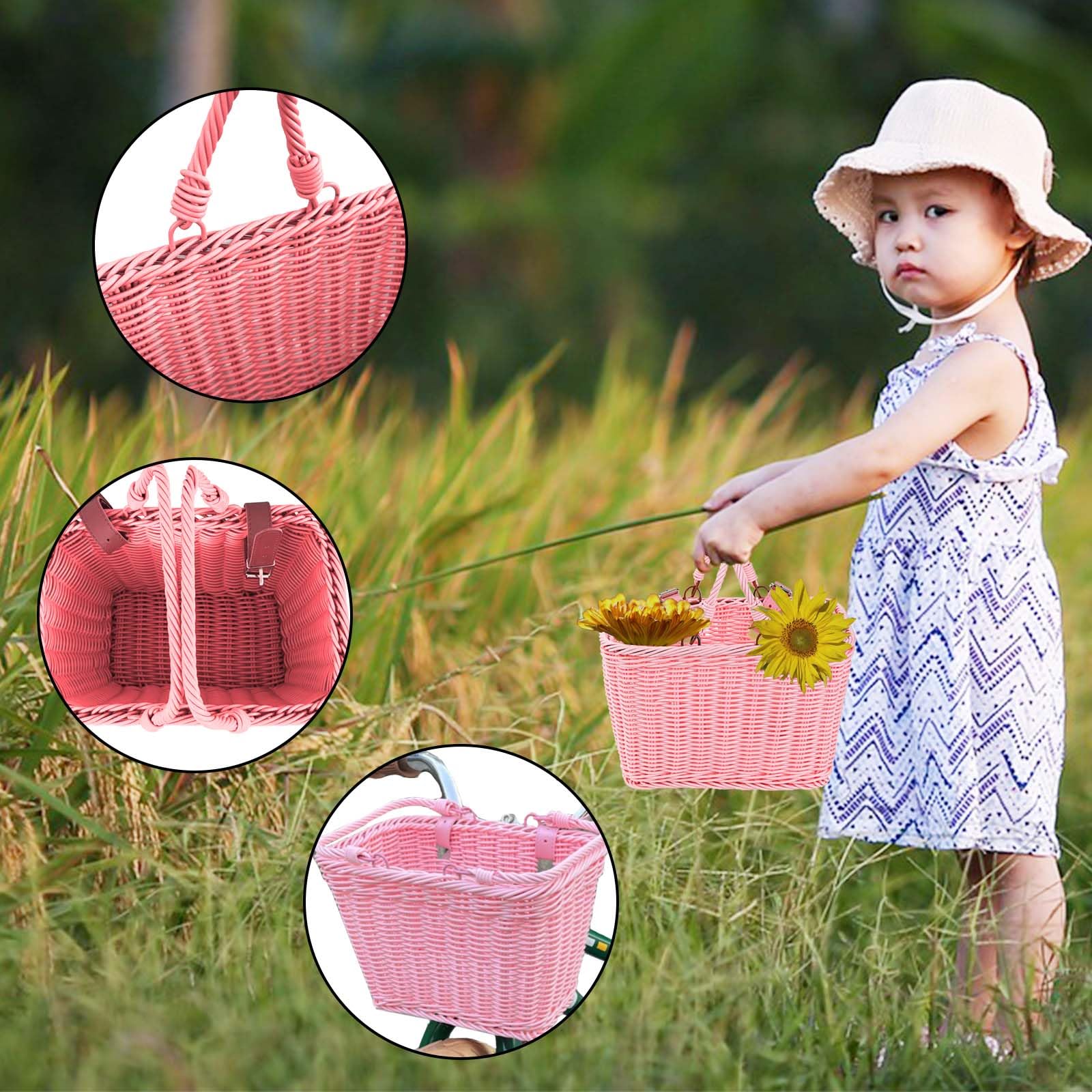 Little World Bike Basket Front Bicycle Bike Baskets for Kids - Handwoven, Detachable Front Handlebar Basket, Ideal for Shopping, Commuting, and Pet Carriers 1 Pack - Image 6