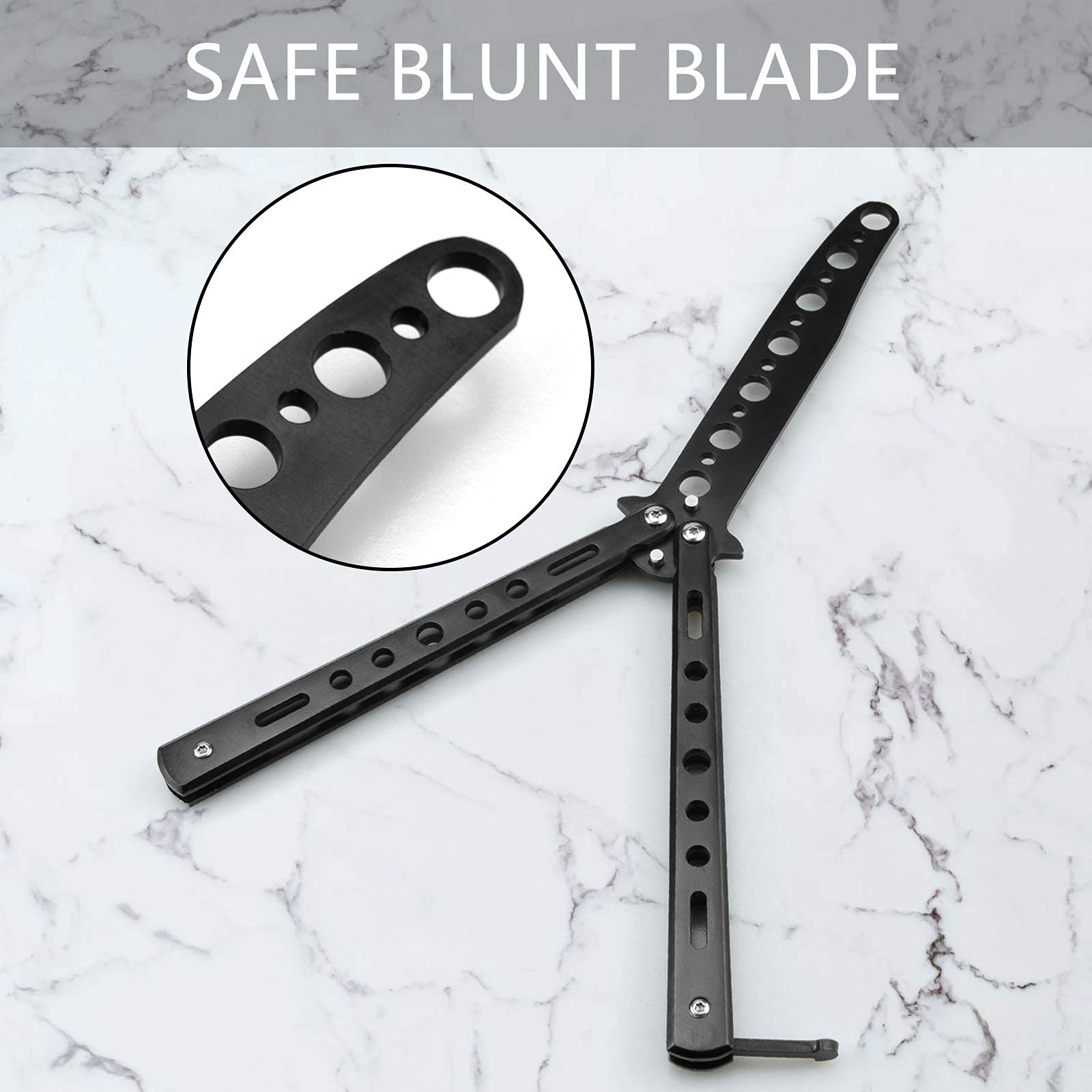 Little World Butterfly Knife - 1 Pack Butterfly Knife Trainer Practice Tool Steel Metal - Comb for Practicing Flipping Tricks Folding Unsharpened - Balisong Trainer Black - Image 4