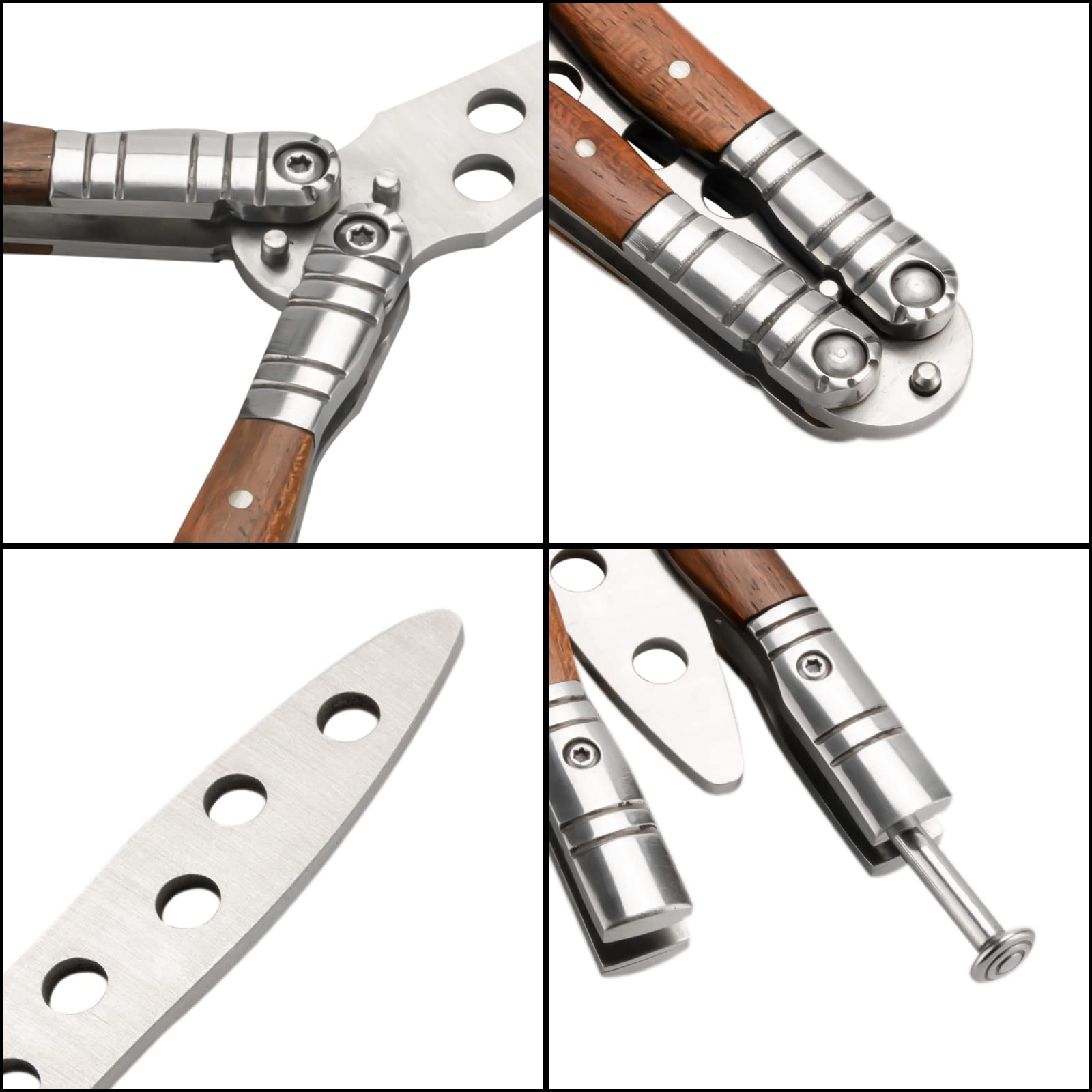 Little World Butterfly Knife - 1 Pack Trainer Practice Tool Steel Metal - Training Practicing Flipping Tricks Folding Knife Unsharpened with Wood Handle - Image 6