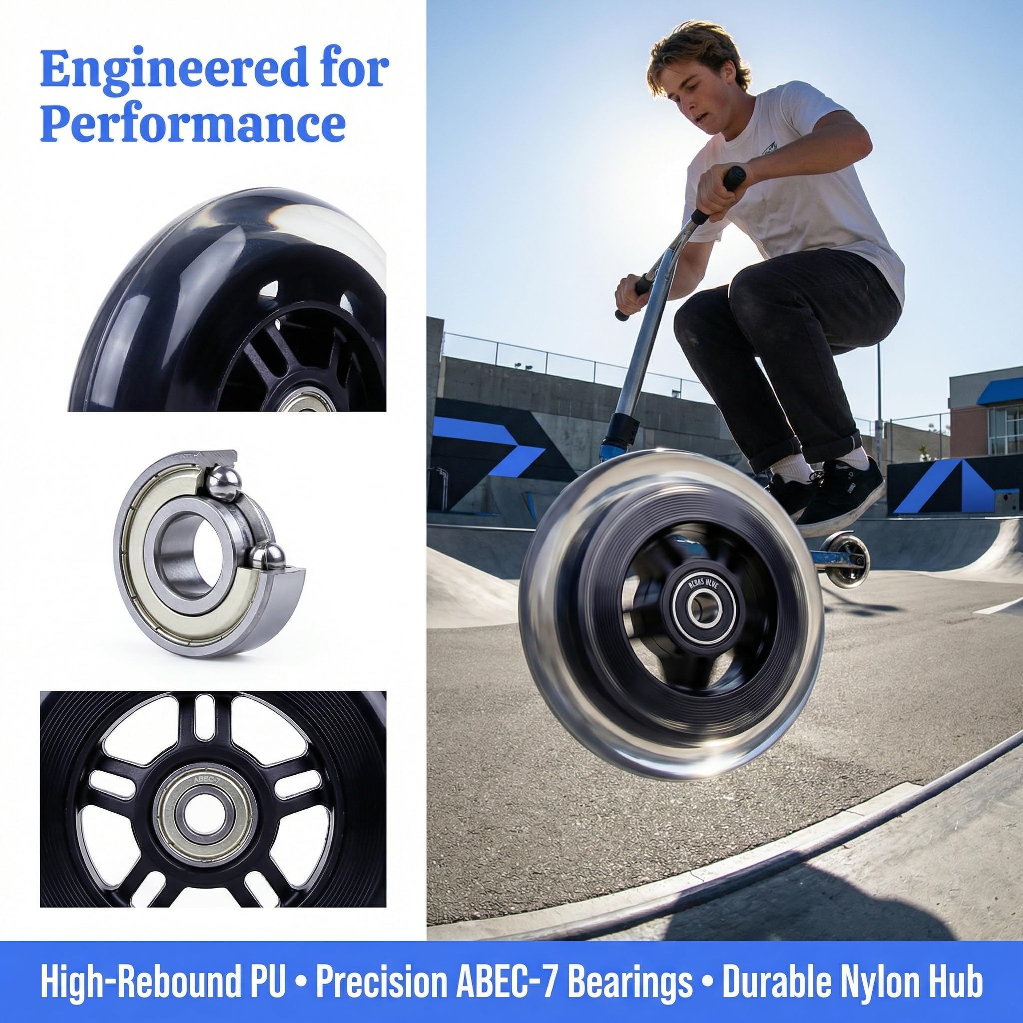 Little World Scooter Wheels - Quality Pair of 2pcs 100mm Stunt Scooter Wheels for Smooth Ride - Image 7