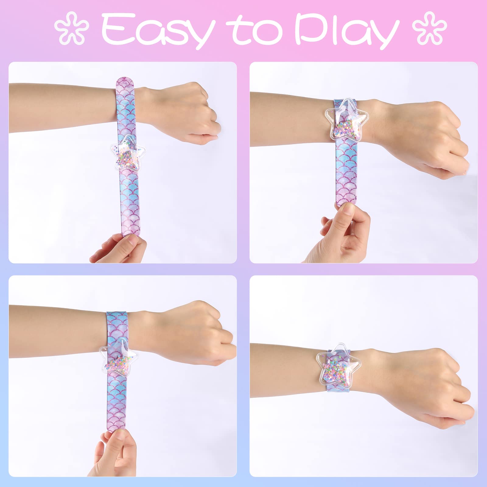 Little World Slap Bracelets, Unisex Kids Glitter Shaker Bracelets with Silicone Wristbands, Cartoon Animal Design (8pcs) - Image 4