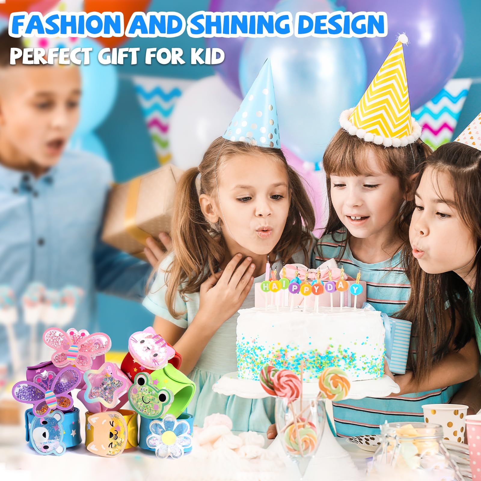 Little World Slap Bracelets, Quicksand Glitter Shaker Unicorn Slap Bracelets for Girl with Silicone Wristbands for Kids Birthday Party Favors Supplies for Children's Day (Good Friends 8pcs) - Image 3