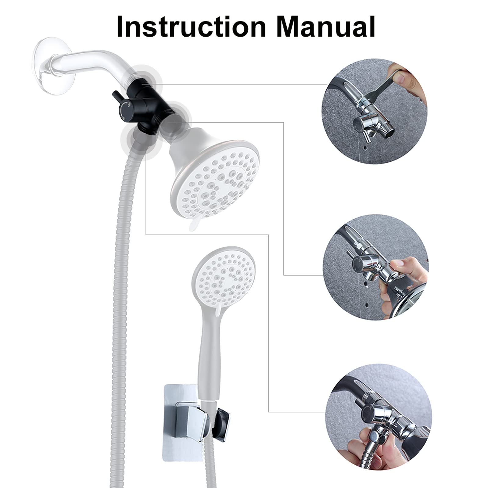 Shower Diverter Valve – G1/2 Solid Brass 3 Way Shower Diverter Valve for Hand Held Showerhead, Black - Image 3