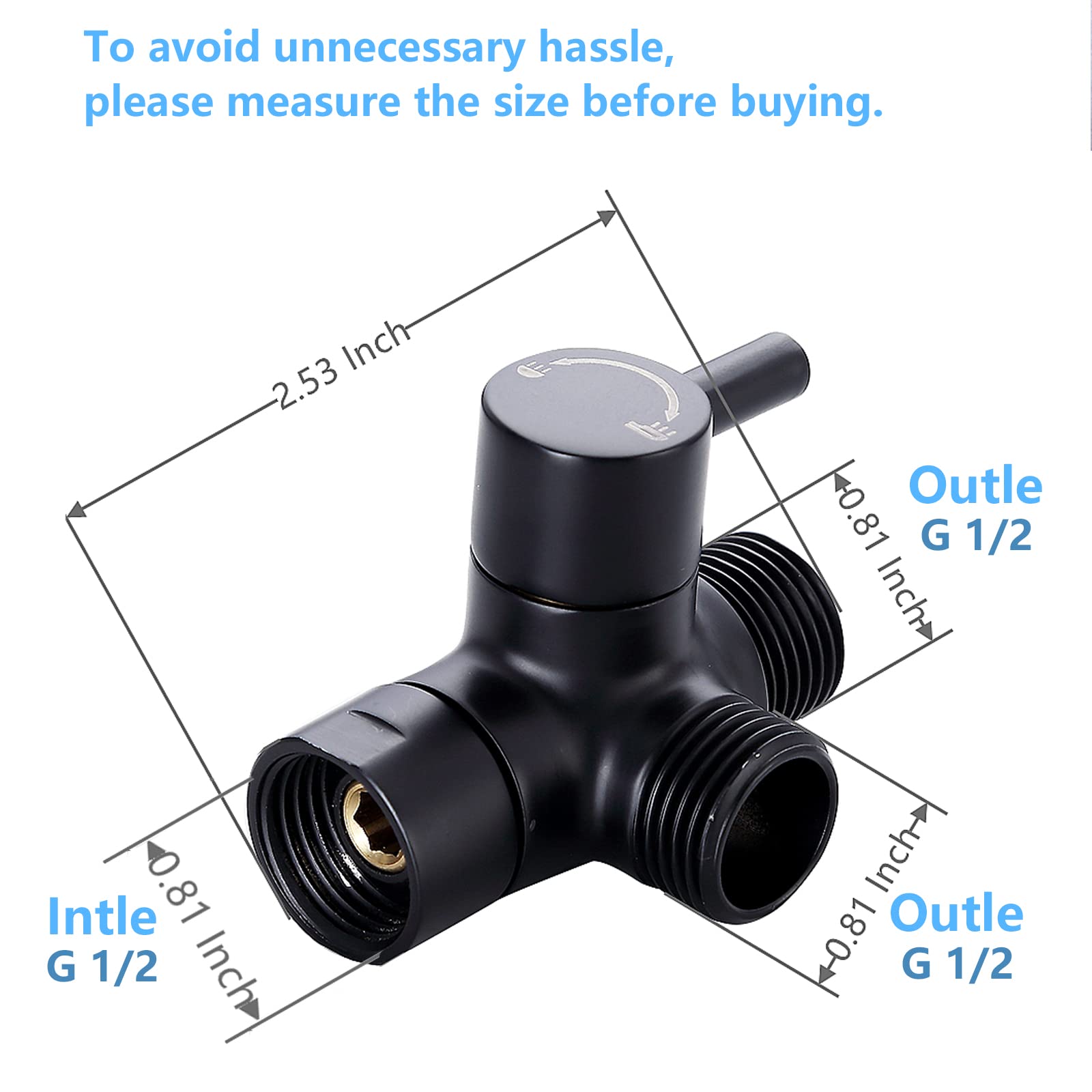 Shower Diverter Valve – G1/2 Solid Brass 3 Way Shower Diverter Valve for Hand Held Showerhead, Black - Image 8