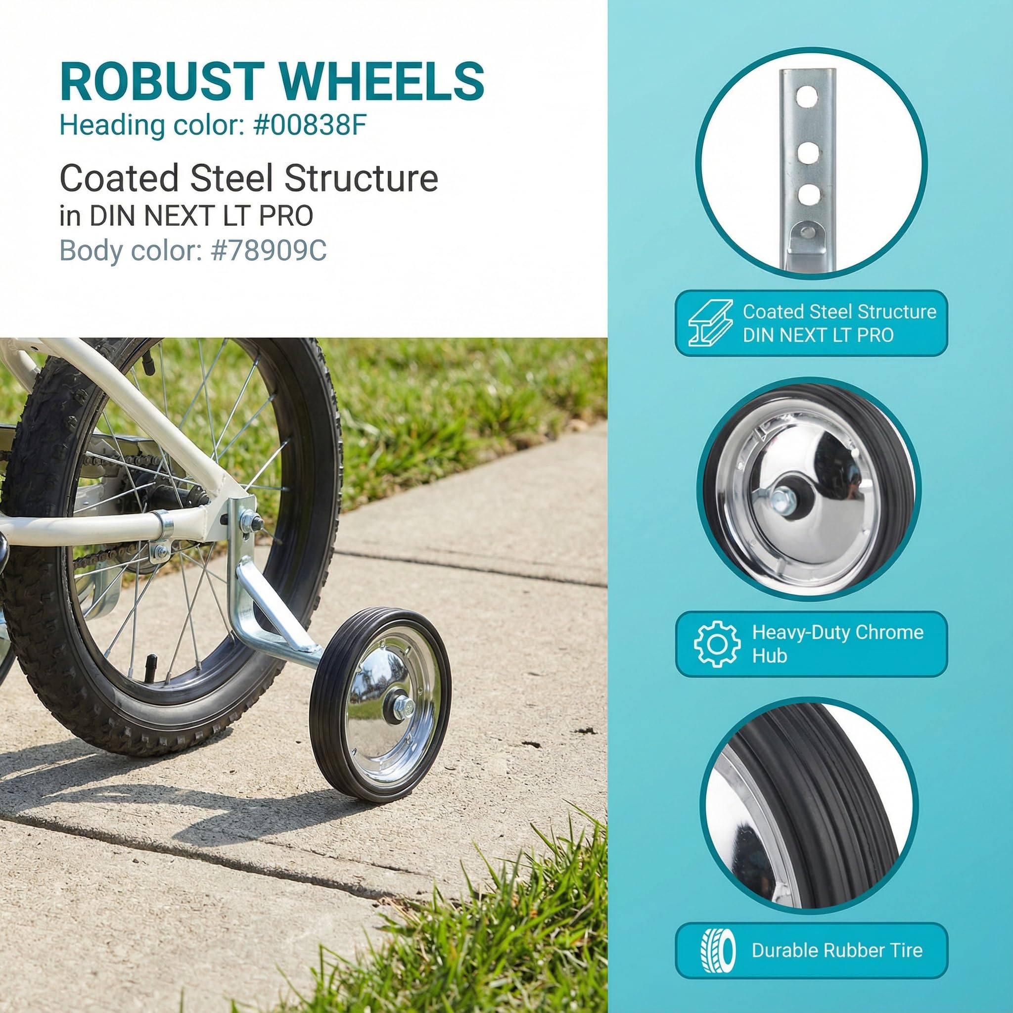 Training Wheels Little World Heavy Duty Rear Bicycle Stabilizers Mounted Kit Compatible for Bikes of 14 16 18 Inch, 1 Pair-Stronger Version - Image 3