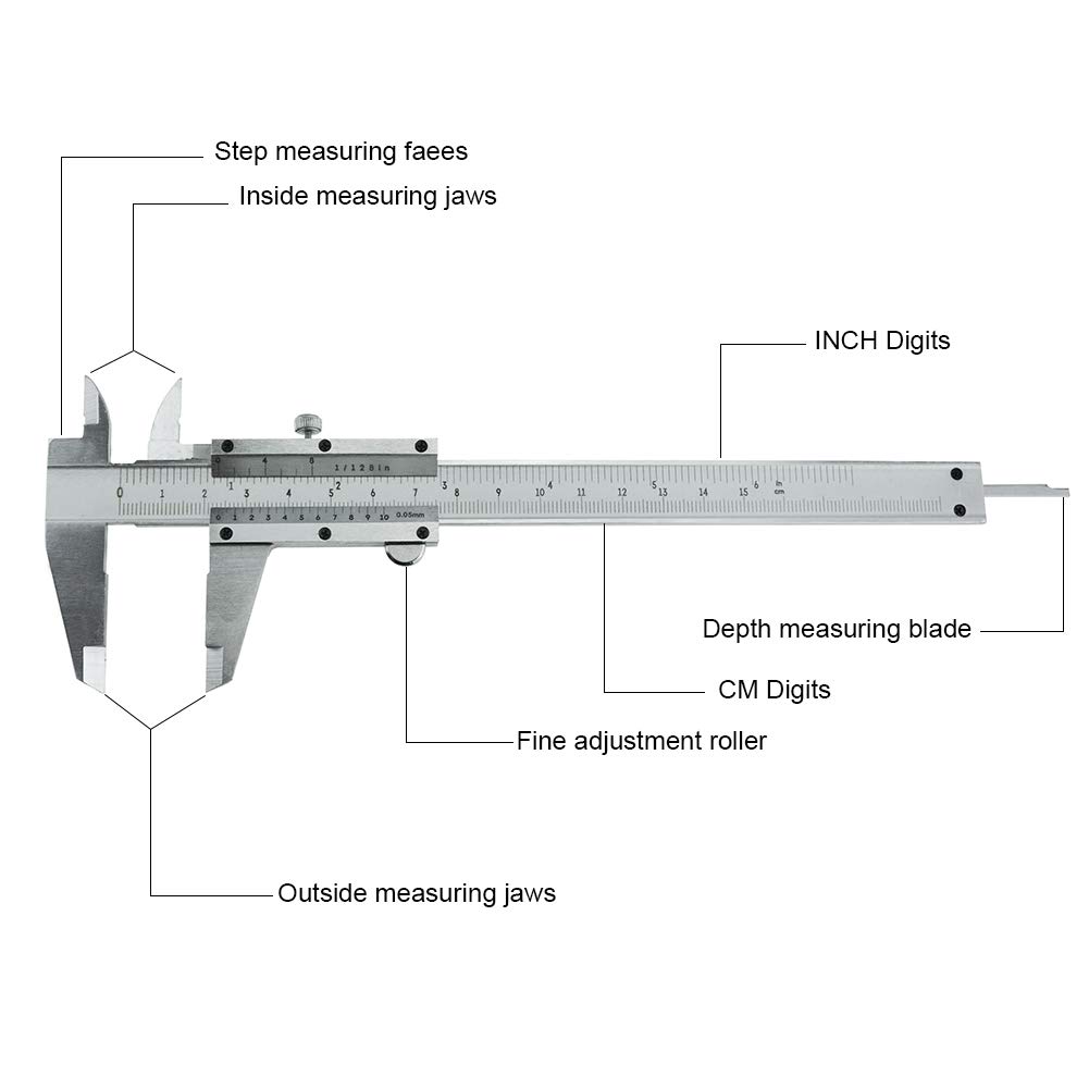 Vernier Caliper, 6 Inch/150mm Professional Micrometer Stainless Steel Caliper Measuring Tool for Inside, Outside, Depth and Step Measurements - Image 3