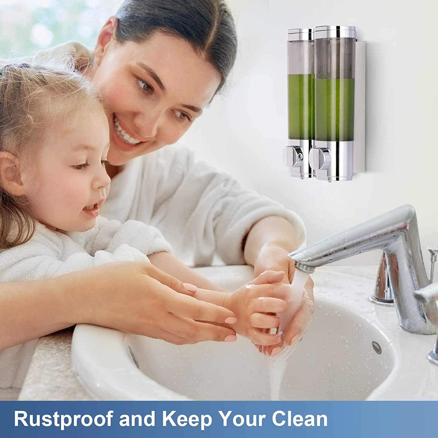 Wall Mounted Soap Dispenser Bathroom 2 Chambers, Shower Soap Dispenser 600ml Body Wash Dispenser Set, Shampoo and Conditioner Dispenser Hand Pump for Toilet Bathroom Kitchen Silver - Image 6