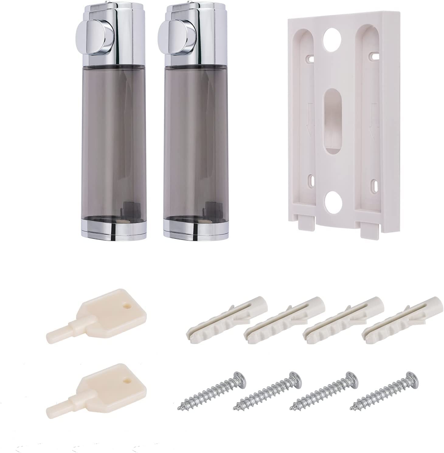 Wall Mounted Soap Dispenser Bathroom 2 Chambers, Shower Soap Dispenser 600ml Body Wash Dispenser Set, Shampoo and Conditioner Dispenser Hand Pump for Toilet Bathroom Kitchen Silver - Image 7