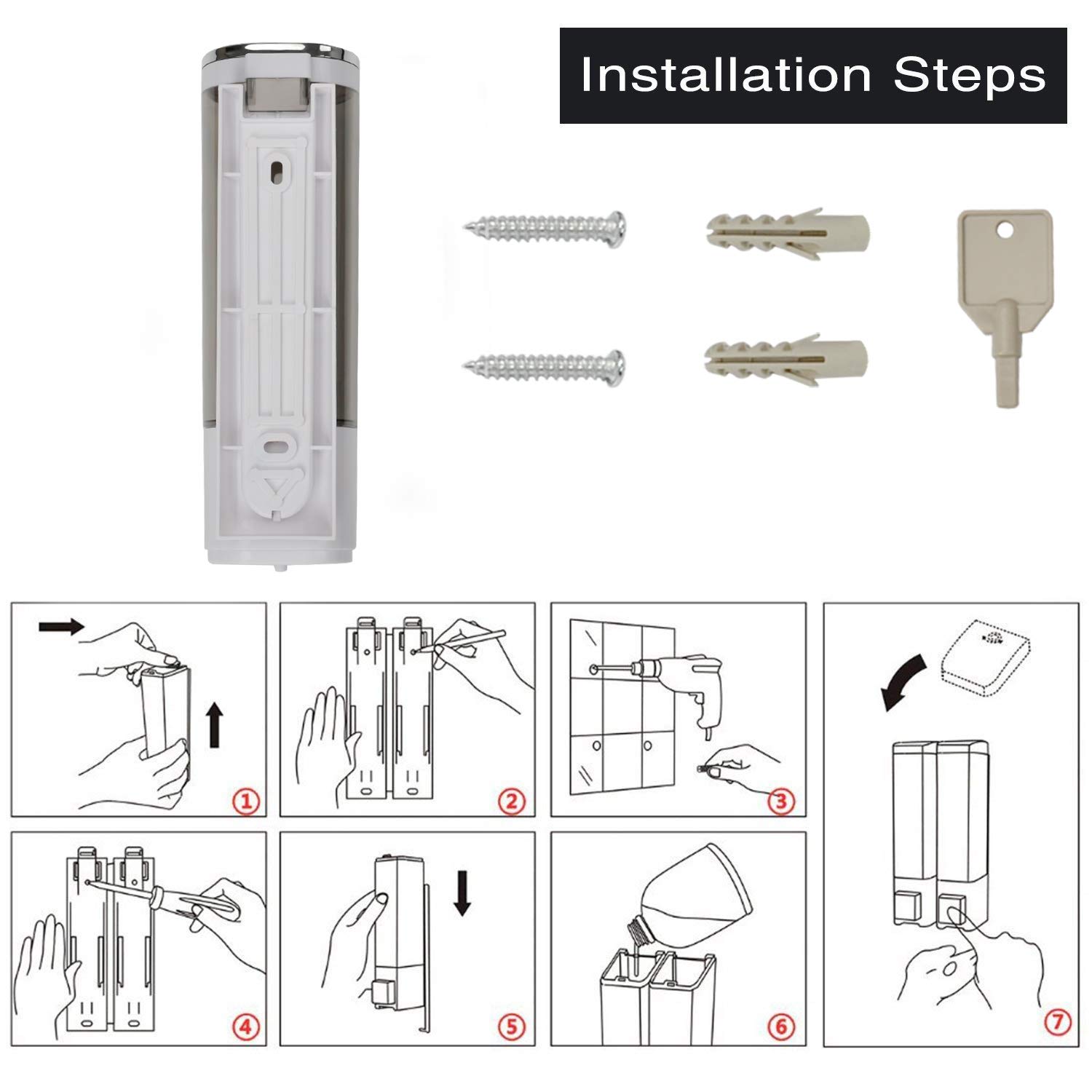 Wall Mounted Soap Dispenser Bathroom, Shower Soap Dispenser 300ml Body Wash Dispenser Set, Shampoo and Conditioner Dispenser Hand Pump for Toilet Bathroom Hotel Kitchen White - Image 6