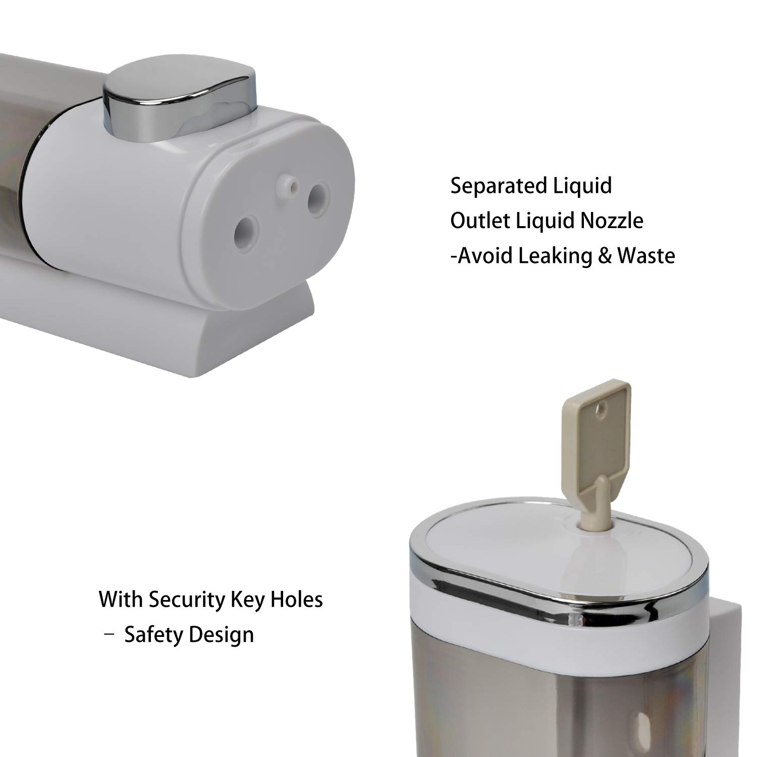 Wall Mounted Soap Dispenser Bathroom, Shower Soap Dispenser 300ml Body Wash Dispenser Set, Shampoo and Conditioner Dispenser Hand Pump for Toilet Bathroom Hotel Kitchen White - Image 7