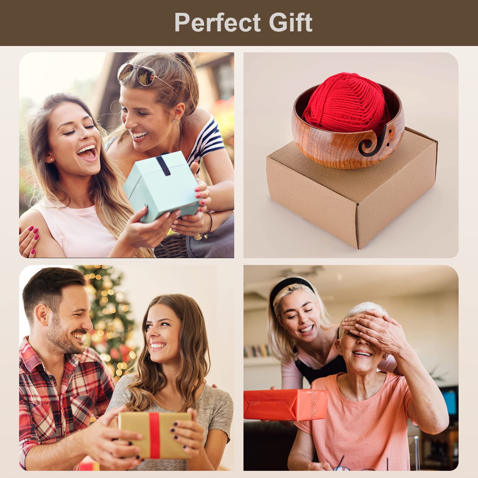 Wooden Yarn Bowl, Knitting Yarn Bowl with Holes Storage Handmade to Prevent Slipping, Perfect Yarn Bowl for Crocheting and Knitting Mothers Day Gift 6" x 3" - Image 7