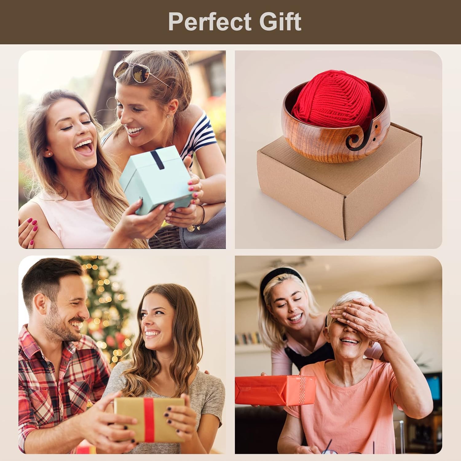 Wooden Yarn Bowl with 8Pcs Metal Crochet Hooks, Knitting Yarn Bowl with Holes Storage Handmade to Prevent Slipping, Perfect Yarn Holder Bowl for Crocheting and Knitting Mother's Day Gift 6" x 3" - Image 8